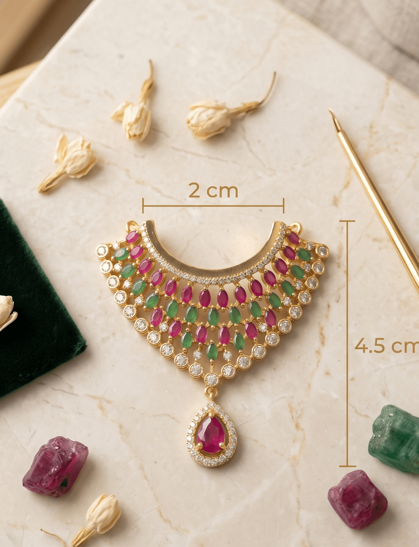 Handcrafted Gold-Plated Multi-Tiered Ruby & Emerald AD Deity Choker Necklace for God Idols — image 2