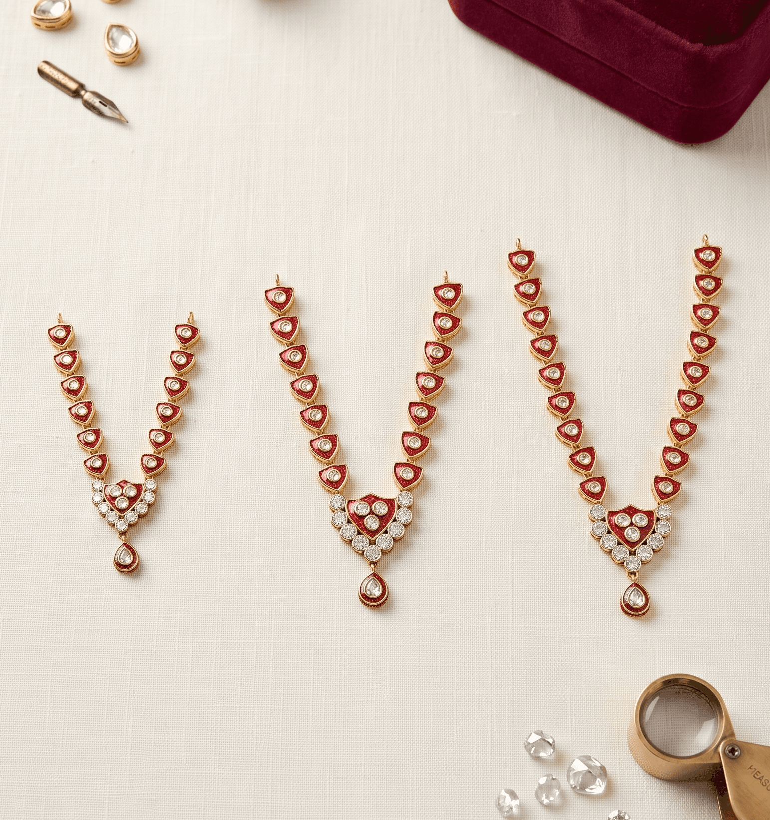 Handcrafted Gold-Plated Red Meenakari & AD Stone Deity Necklace for God Idols — image 2