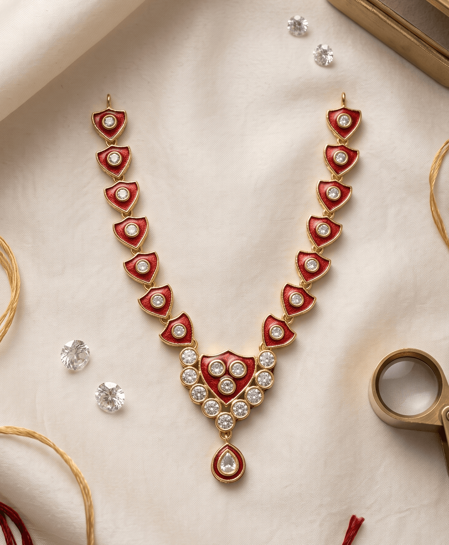 Handcrafted Gold-Plated Red Meenakari & AD Stone Deity Necklace for God Idols — image 1