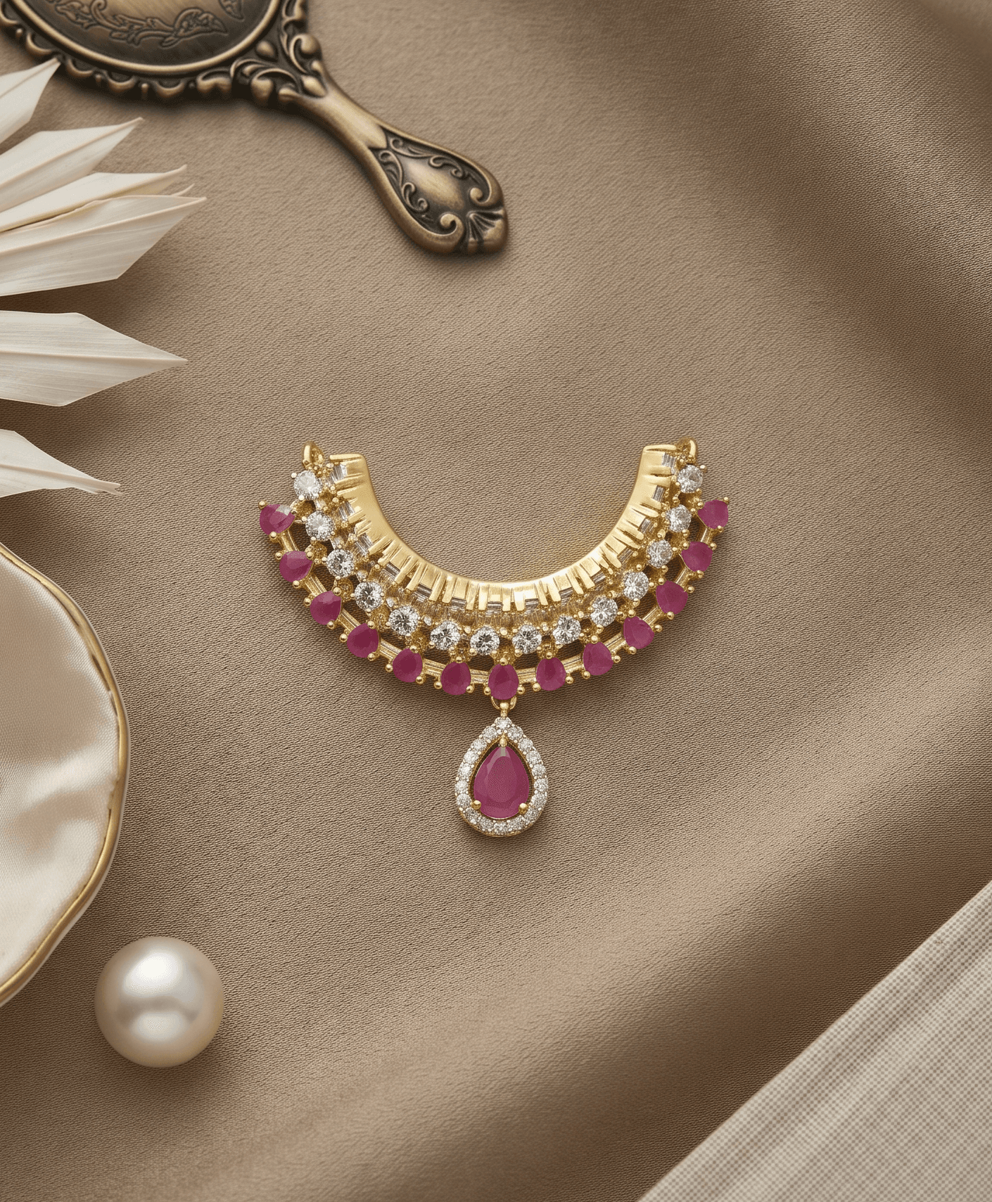Handcrafted Gold-Plated Tiered Gemstone & AD Deity Choker Necklace for God Idols - Medium / Ruby — image 1