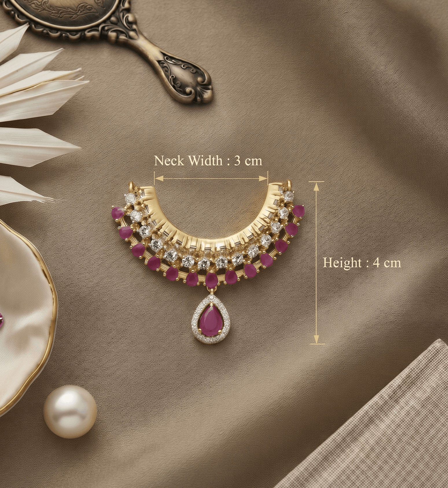 Handcrafted Gold-Plated Tiered Gemstone & AD Deity Choker Necklace for God Idols - Medium / Ruby — image 2