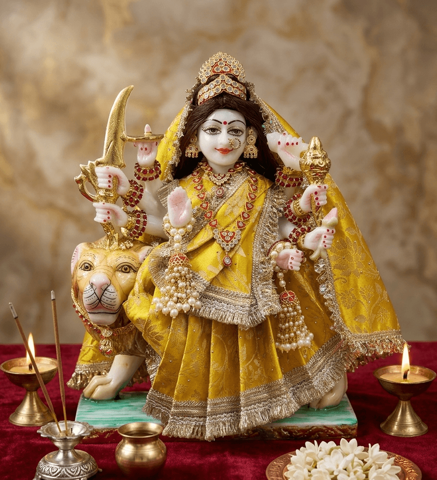 The Sacred Brocade Handcrafted Drape Saree Set for Maa Durga — image 1