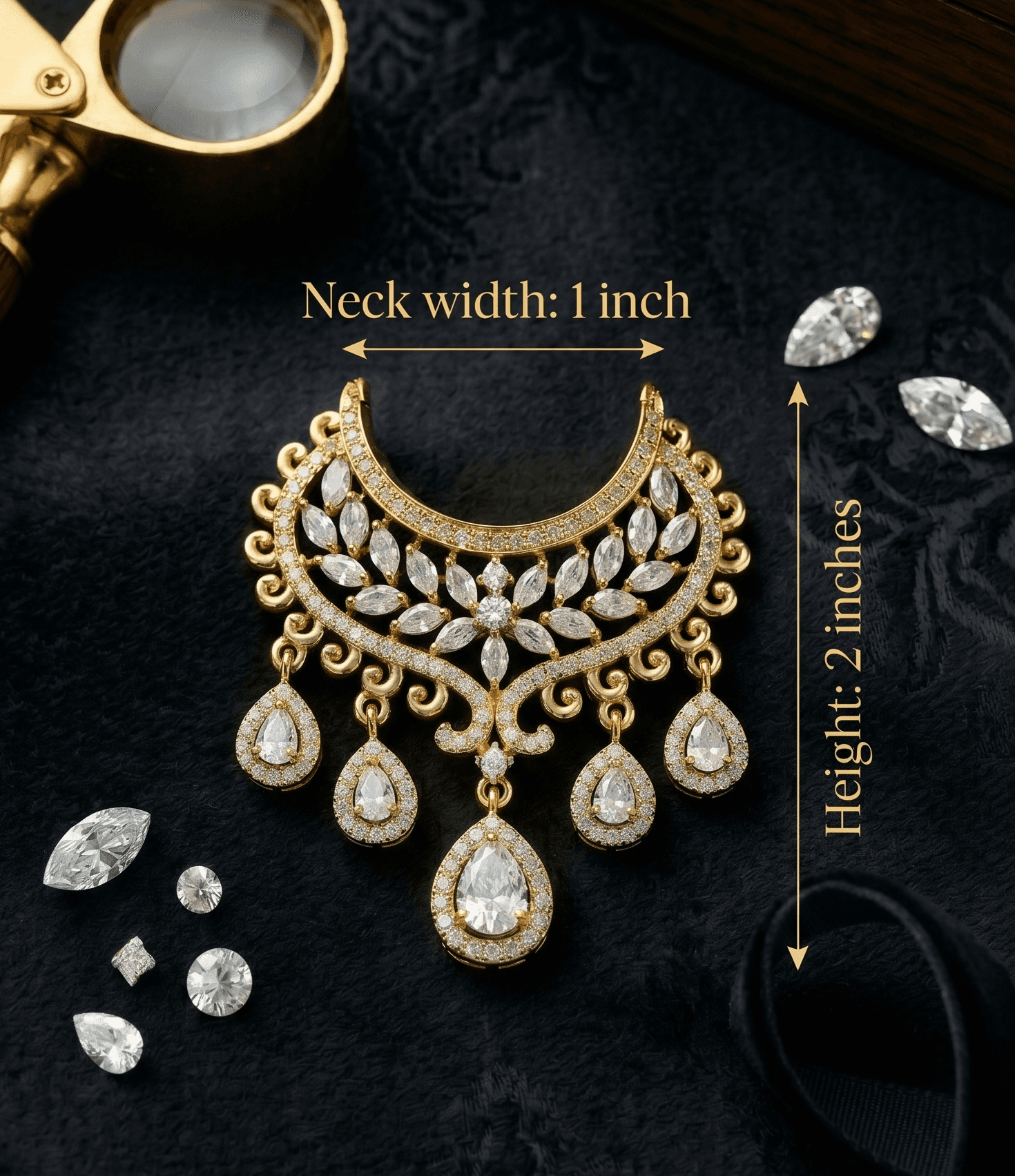 Handcrafted Gold-Plated AD & Gemstone Crescent Deity Choker Necklace for God Idols - White — image 2