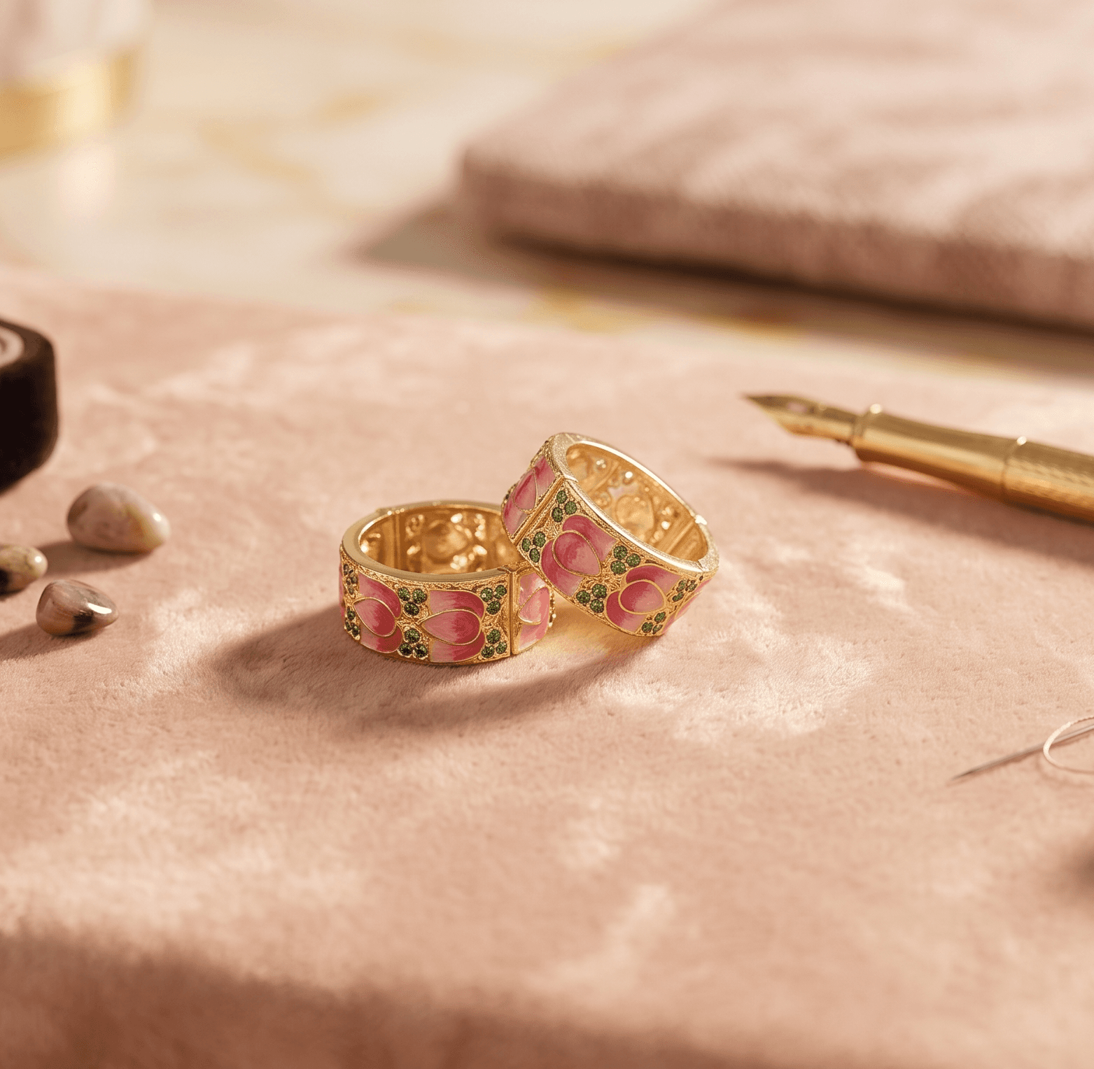 Handcrafted Pink Meenakari Lotus AD Kada Bangle Set for Laddu Gopal & Deity Idols