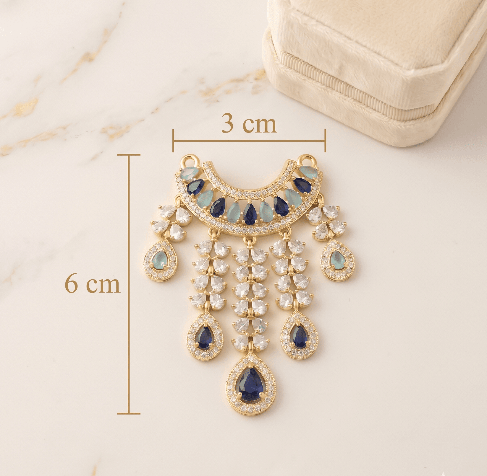 Handcrafted American Diamond (AD) Deity Hasli with Cascading Tear Drops - Blue — image 2