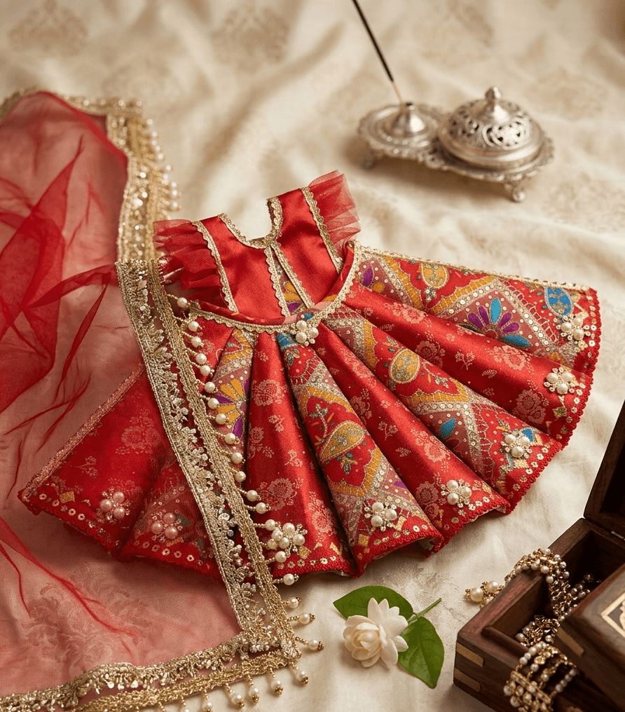 The Crimson Bloom Handcrafted Silk Print Lehenga Choli Set for Maa Durga — image 1