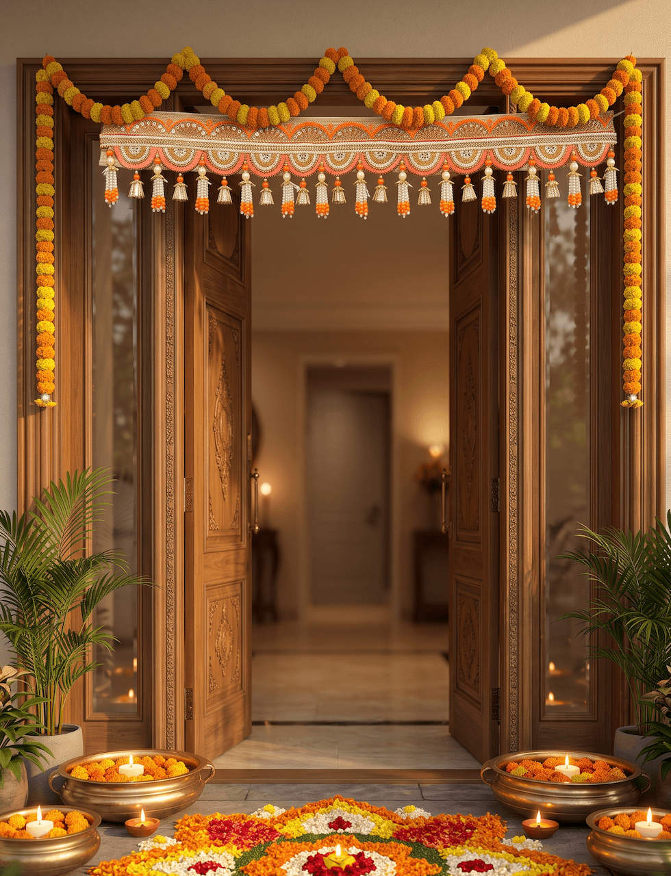 Handcrafted Orange & Gold Scalloped Jhumki Door Toran / Bandhanwar — image 2