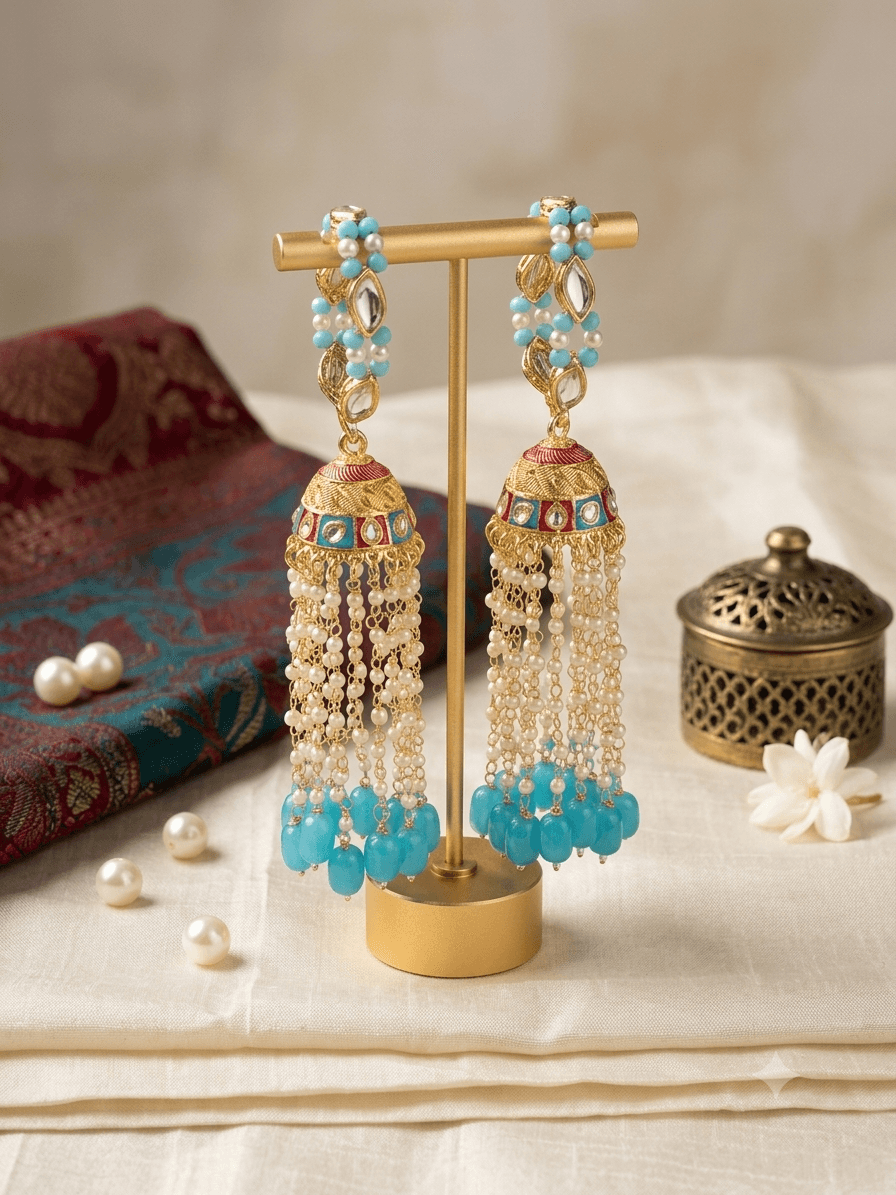 Traditional Kundan & Meenakari Kalire Set for Maa Durga & Radha Rani Idol — image 1