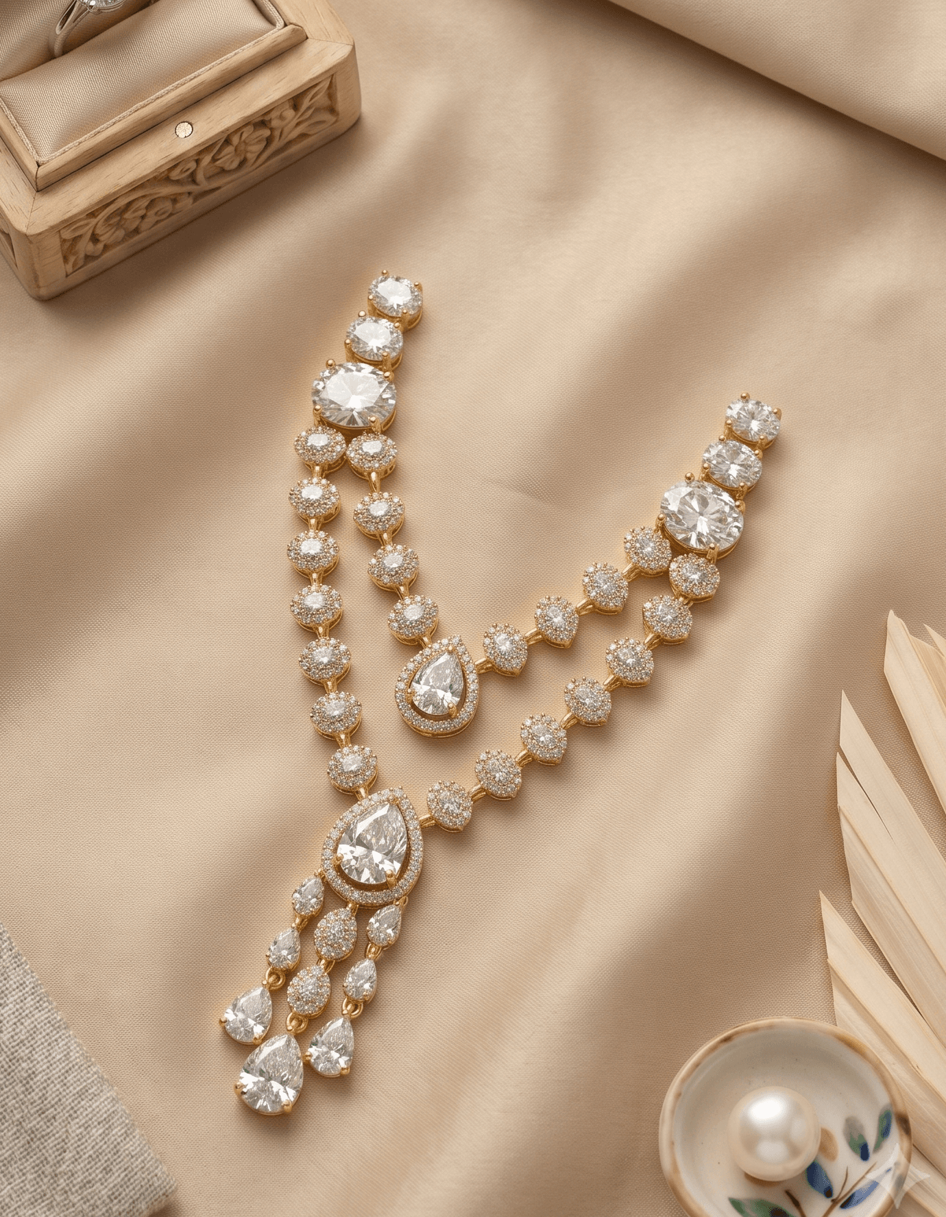 Handcrafted Gold-Plated Double-Layer AD Deity Haar Necklace for God Idols - White — image 1