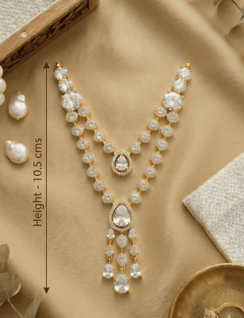 Handcrafted Gold-Plated Double-Layer AD Deity Haar Necklace for God Idols - White — image 2