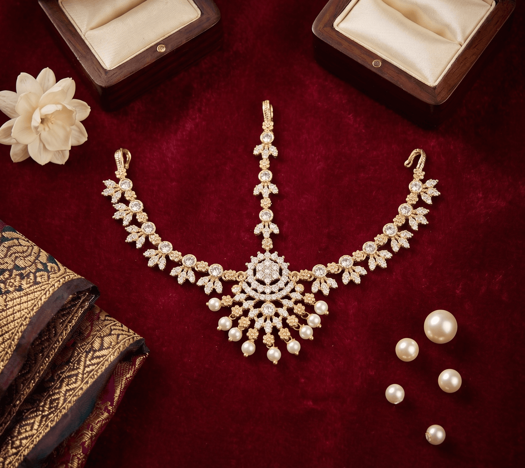 Handcrafted Royal AD Stone Matha Patti Damini Headpiece for Radha Rani, Goddess & Deity Idols — image 1