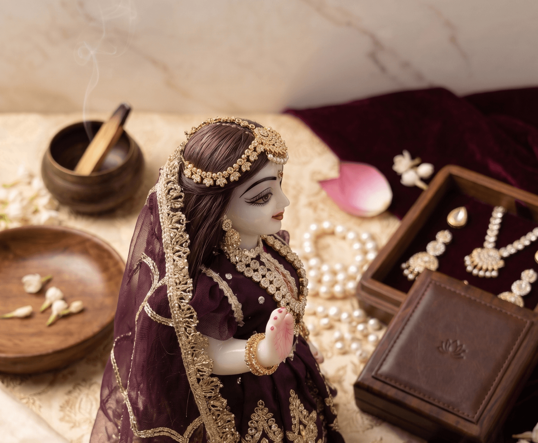 Handcrafted Royal AD Stone Matha Patti Damini Headpiece for Radha Rani, Goddess & Deity Idols — image 3