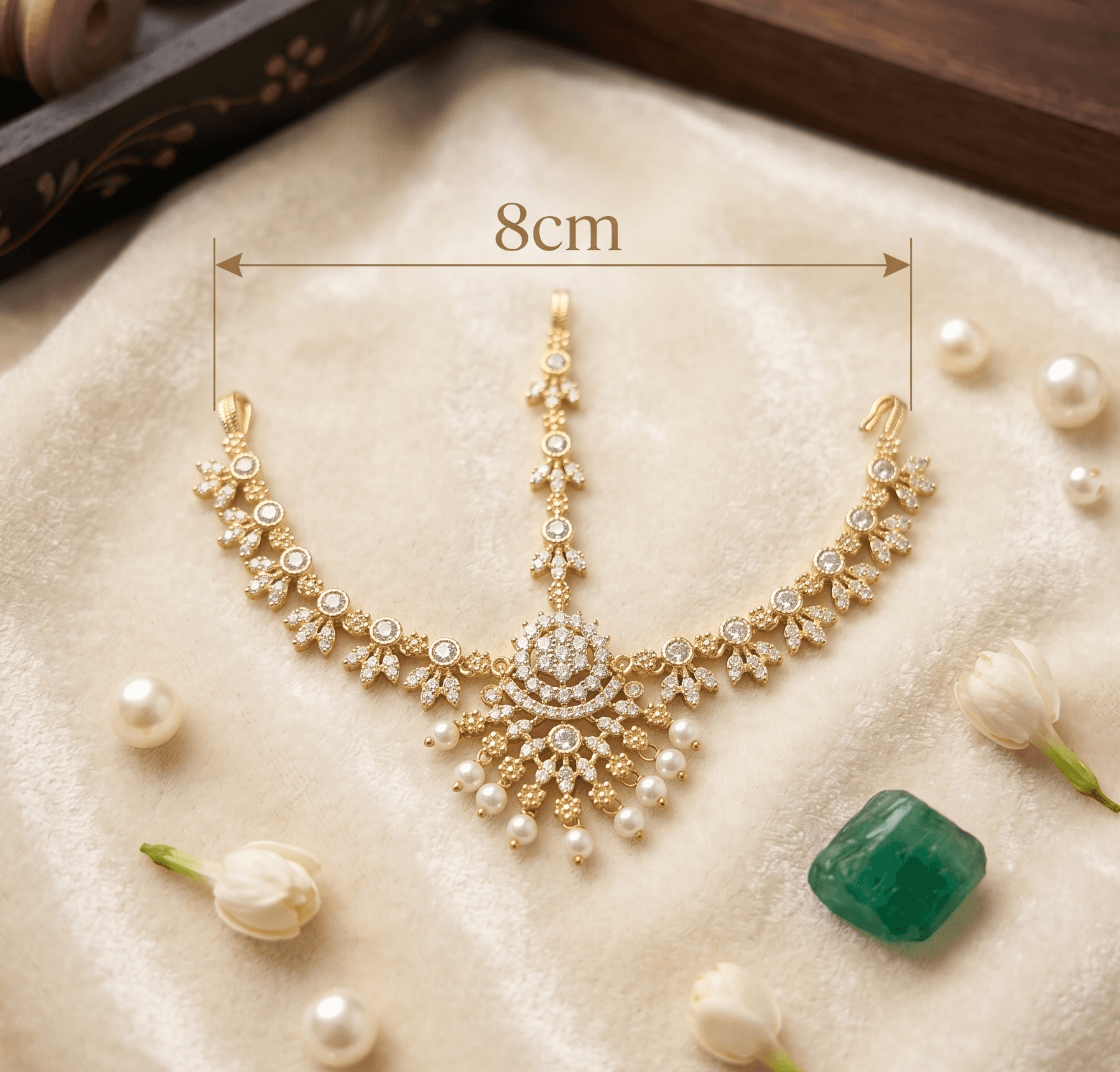 Handcrafted Royal AD Stone Matha Patti Damini Headpiece for Radha Rani, Goddess & Deity Idols — image 2