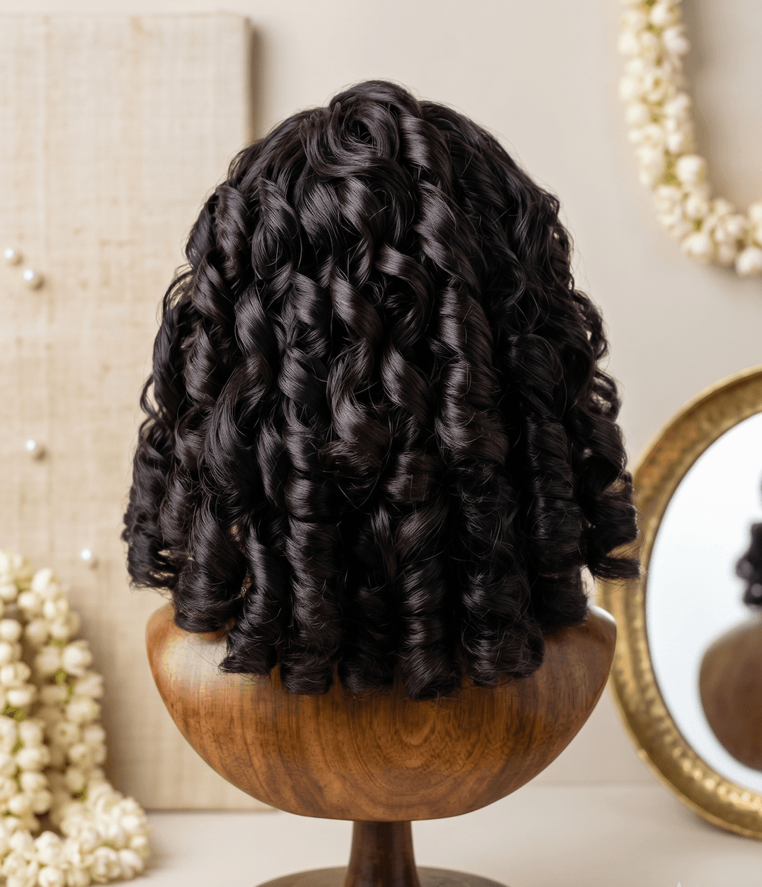 Handcrafted Curly Black Hair Wig for Deity Idols & Devi Shringar — image 1