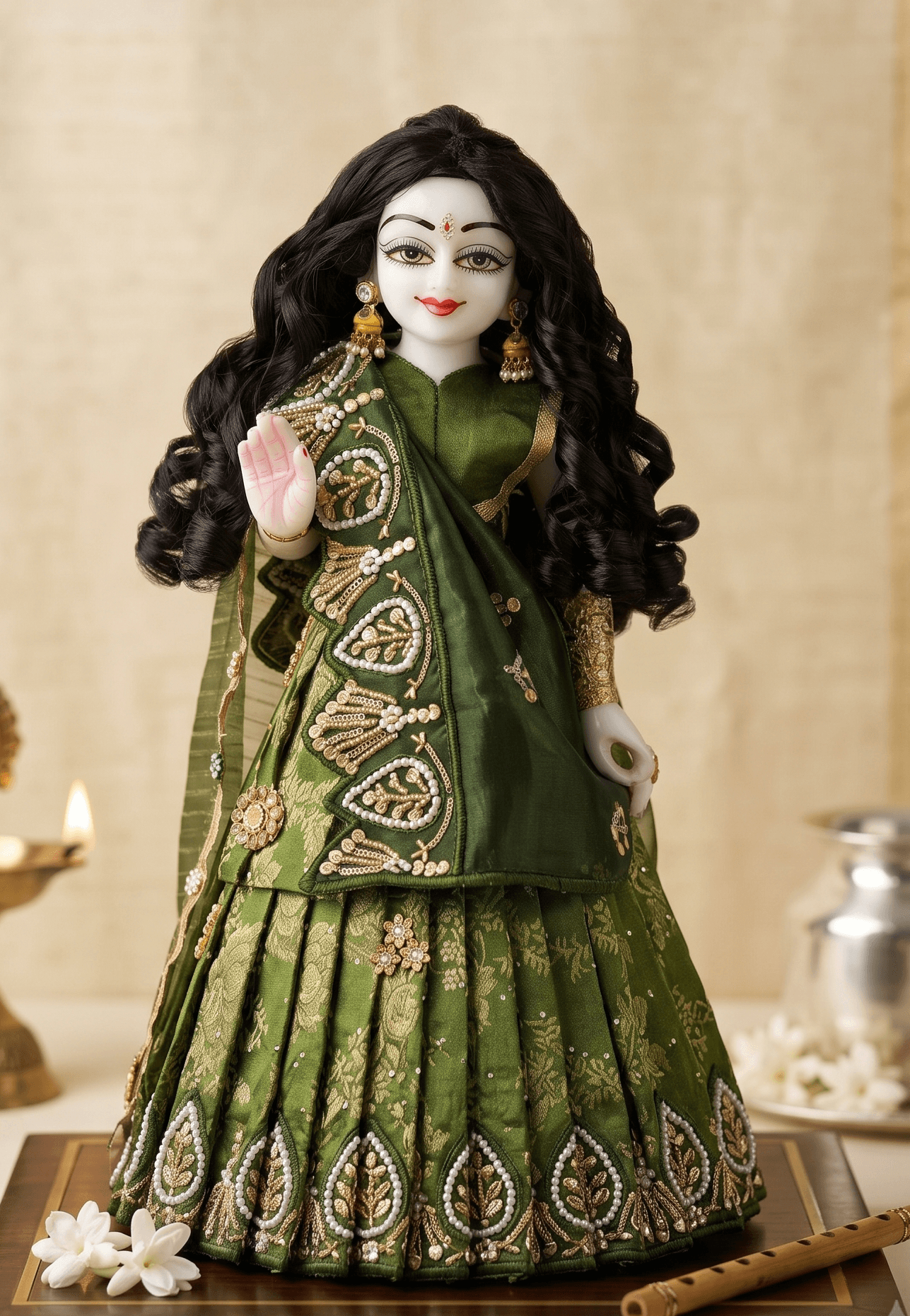 Handcrafted Curly Black Hair Wig for Deity Idols & Devi Shringar — image 2