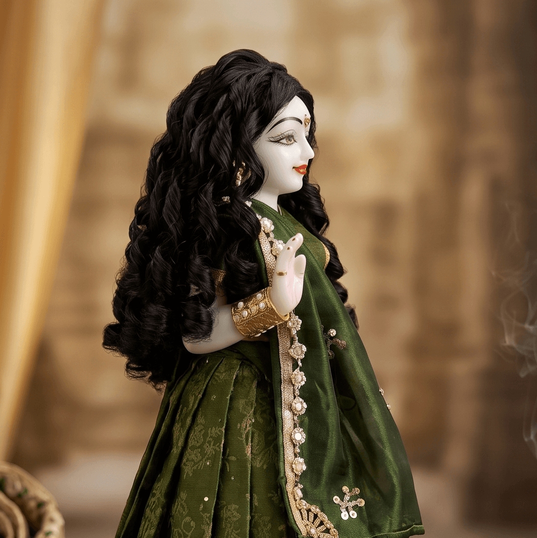 Handcrafted Curly Black Hair Wig for Deity Idols & Devi Shringar — image 3