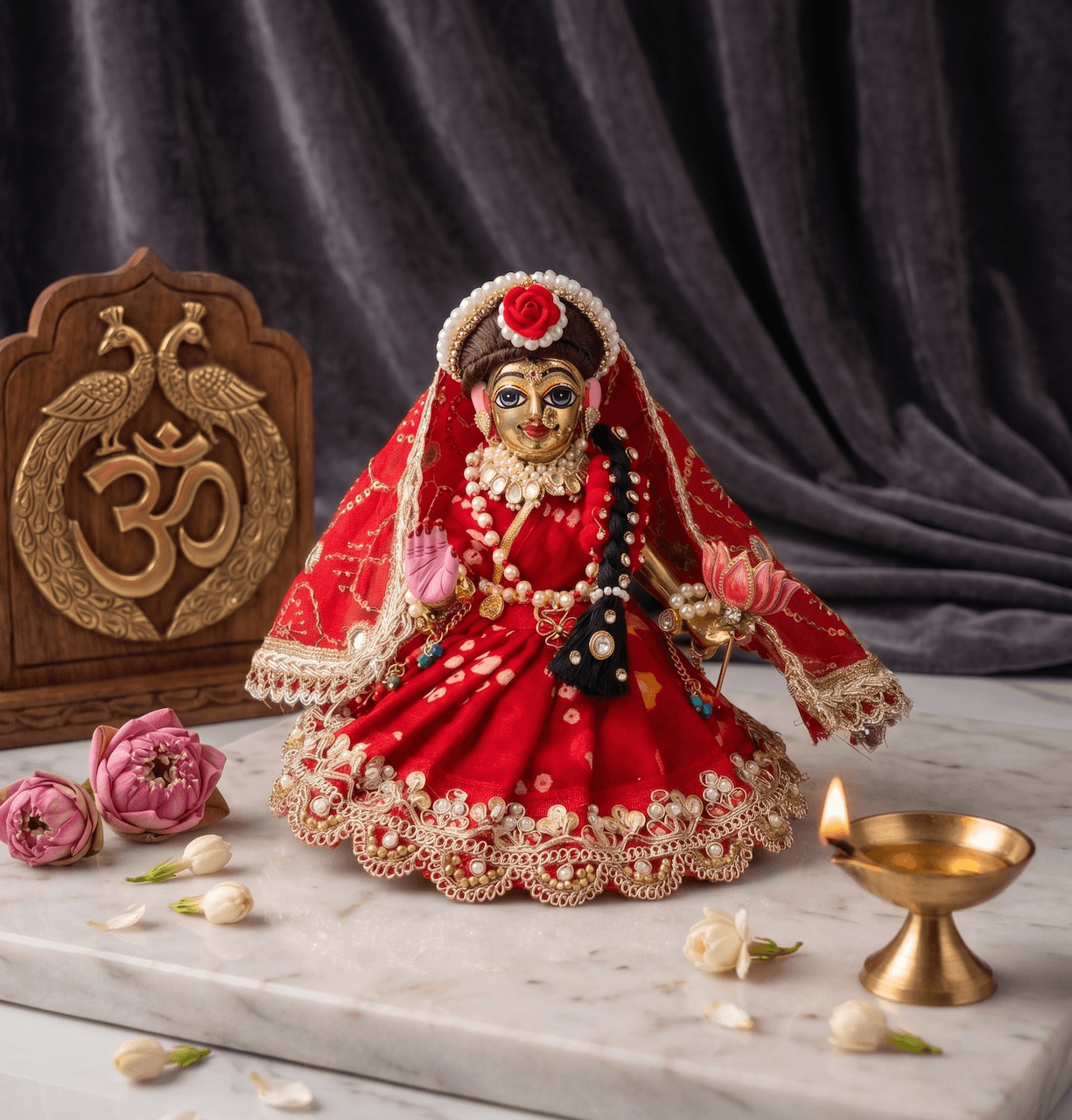 Handcrafted Ashtadhatu Brass Goddess Parvati Idol in Blessing Pose for Home Mandir — image 3
