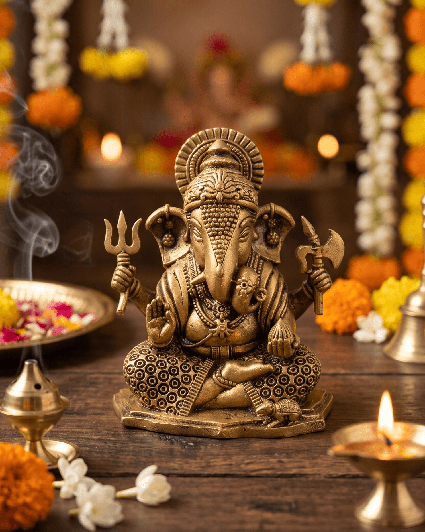 Handcrafted 6 Inch Ganesha Superfine Antique Brass Idol
