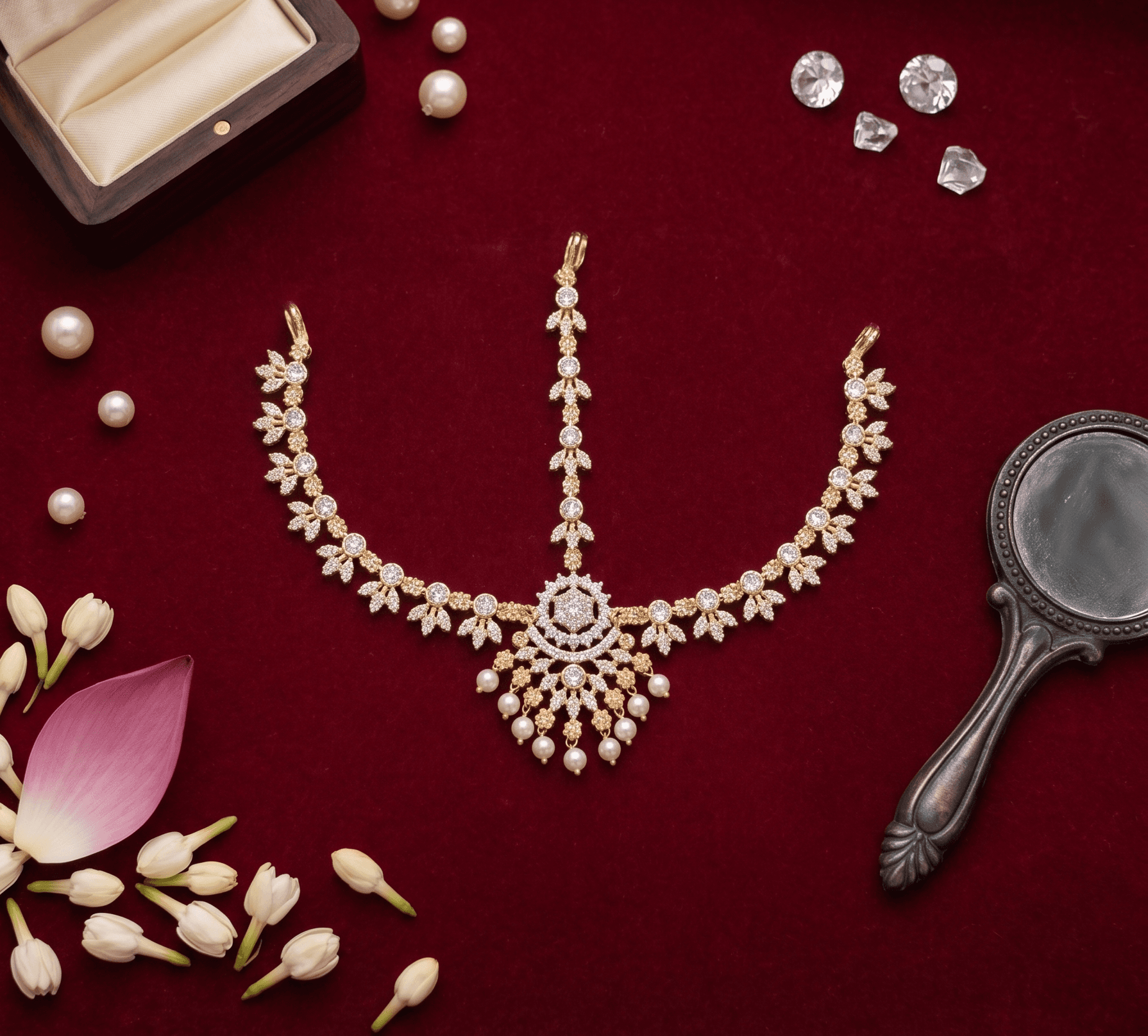 Handcrafted Royal AD Stone Matha Patti Damini Headpiece for Radha Rani, Goddess & Deity Idols