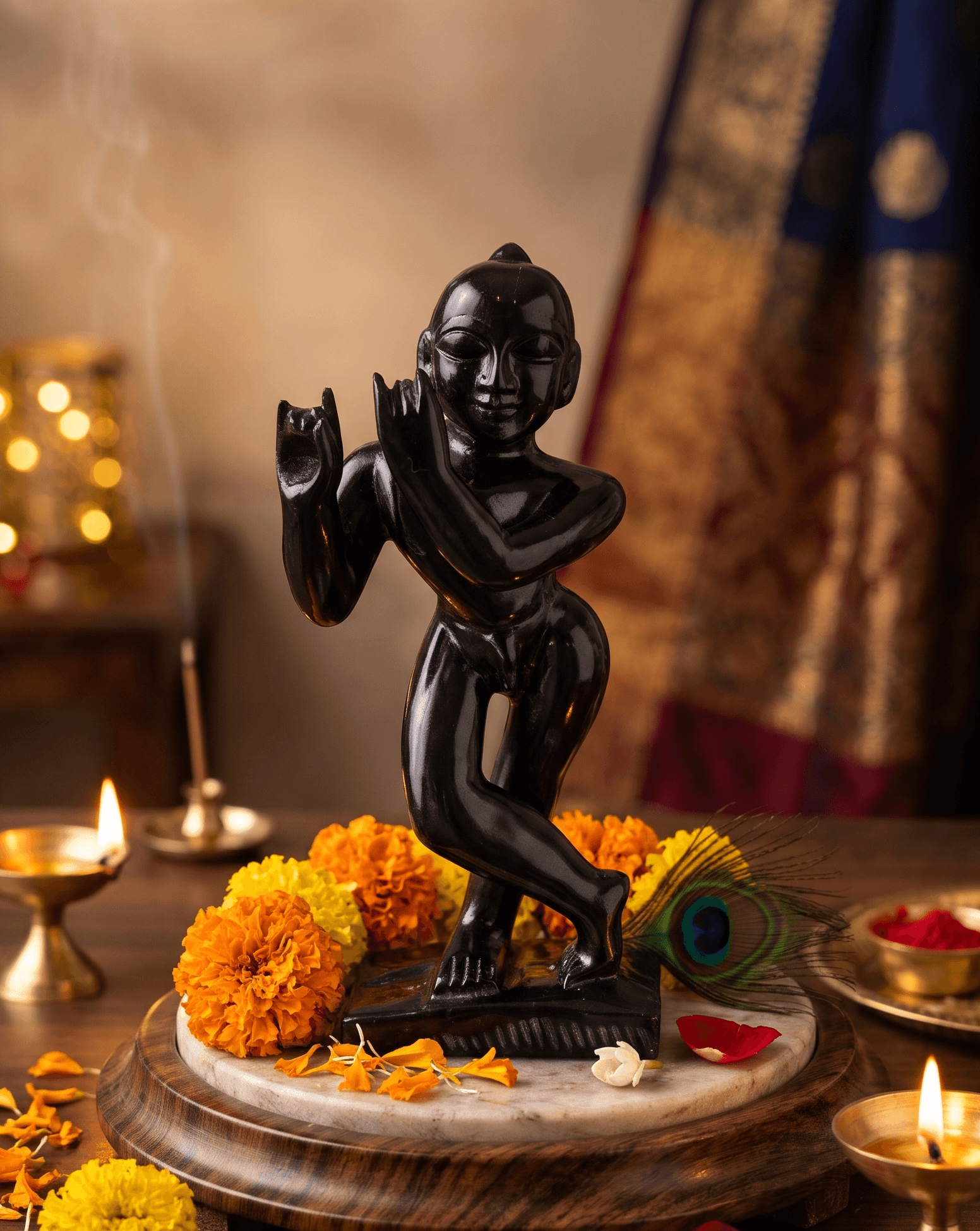 9 Inch Radha Raman Ji Black Marble Finish Vigraha Idol in Sacred Tribhanga Pose for Home Mandir, Vrindavan Altar & Daily Worship — image 1