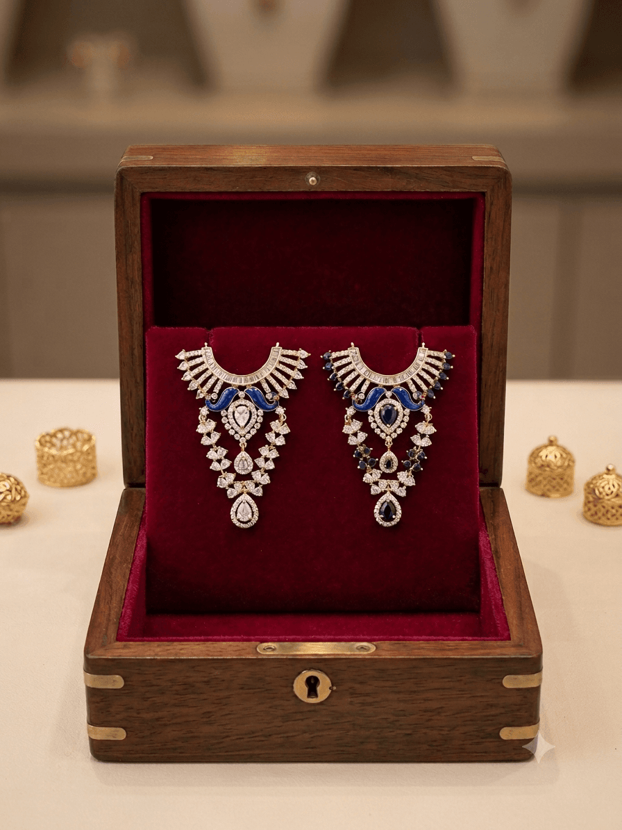 The Imperial Mayur: Designer Blue Enamel & CZ Diamond Deity Haar — image 2