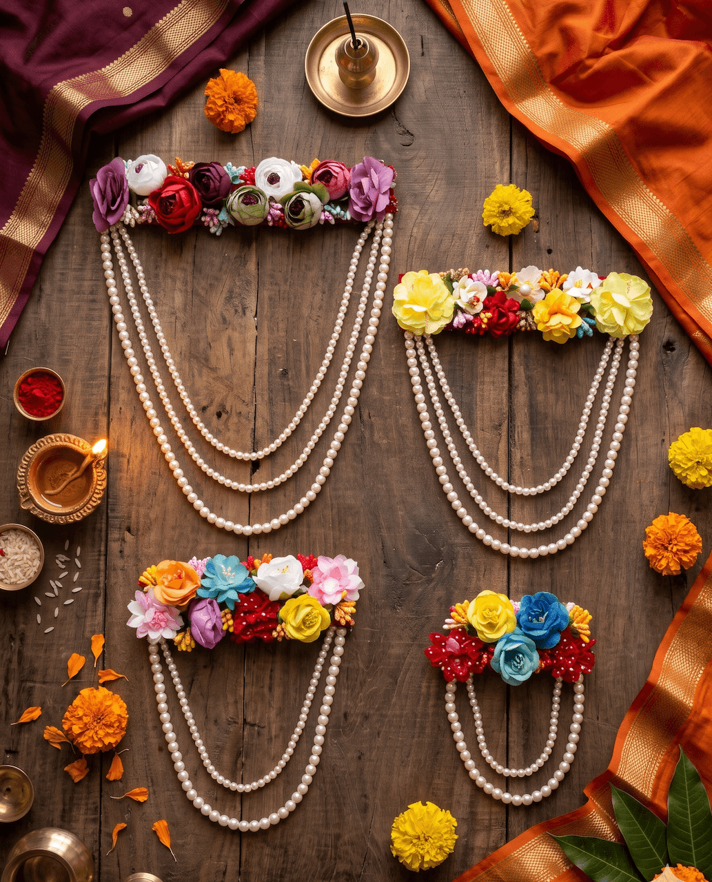 Artificial Floral & Pearl Mala Vastra Garland for God Photo Frames — image 3