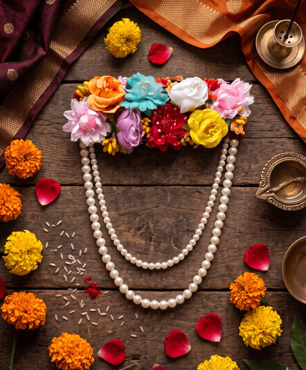 Artificial Floral & Pearl Mala Vastra Garland for God Photo Frames — image 1