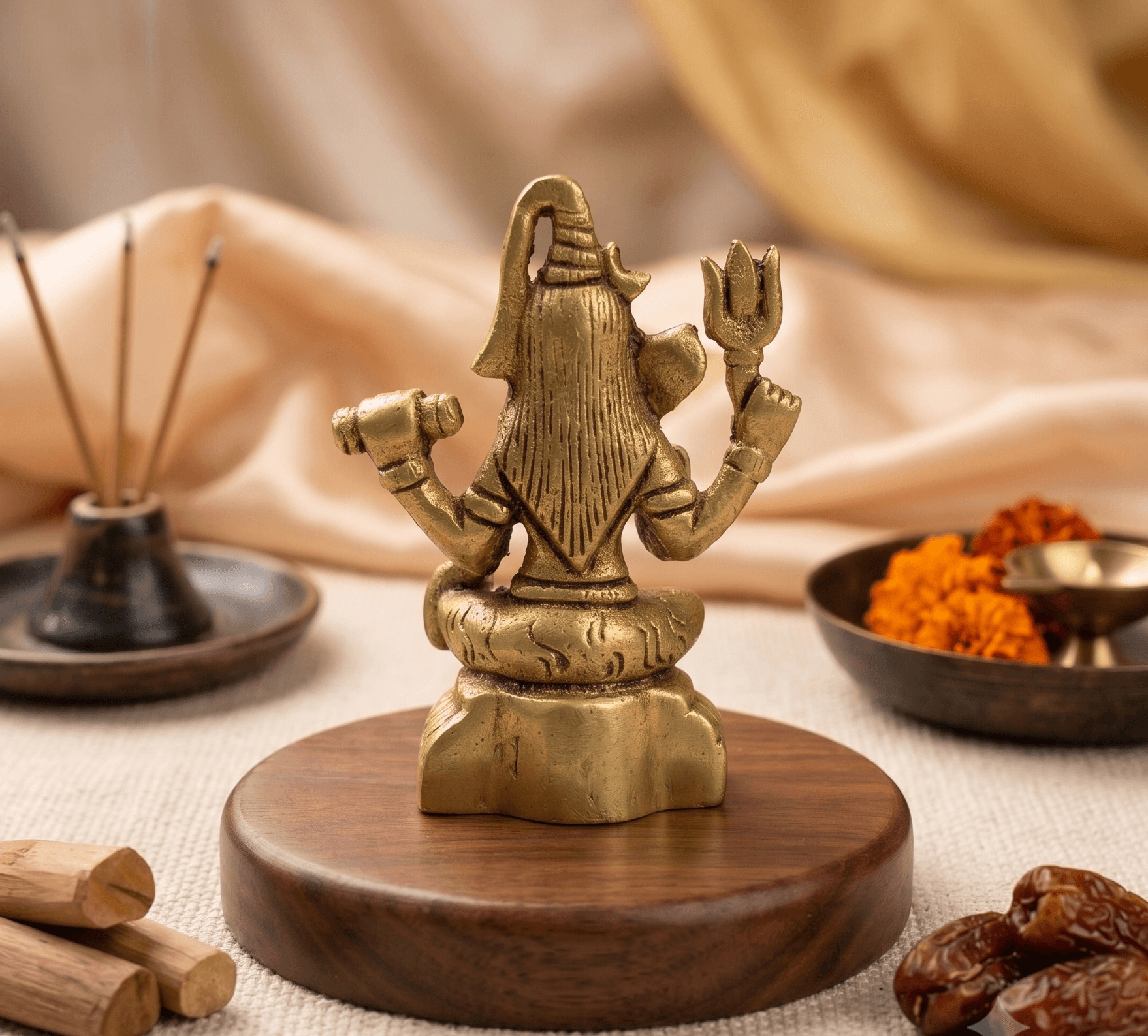 Handcrafted Ashtadhatu Brass Lord Shiva Idol with Trishul on Tiger Skin Base for Home Mandir — image 2