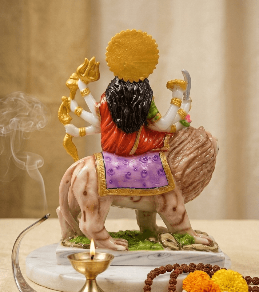 11-Inch Hand-Painted Marble Dust Maa Durga Statue on Lion — image 2