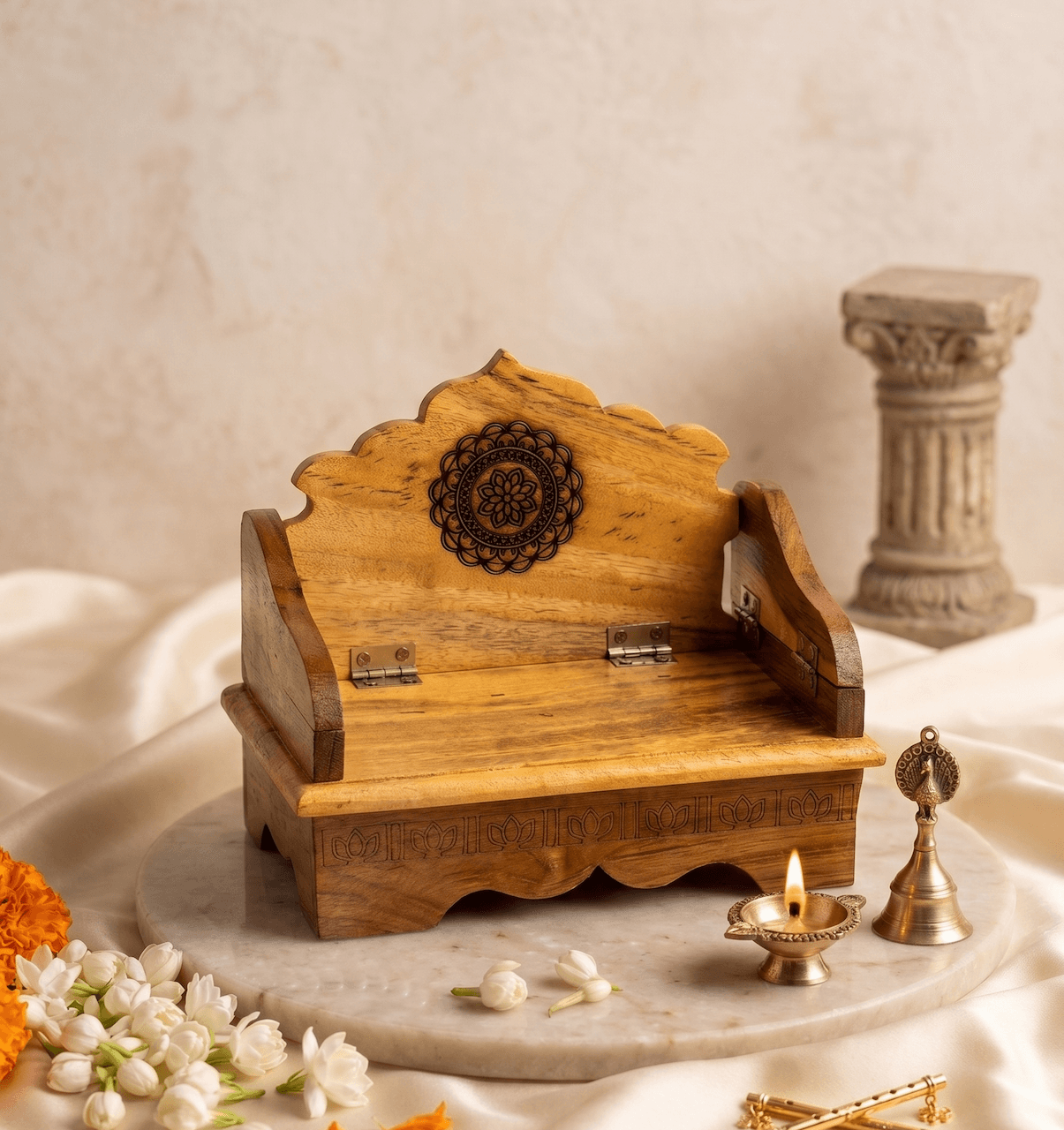 Handcrafted 2-in-1 Wooden Folding Singhasan Cum Bed for Laddu Gopal — image 1