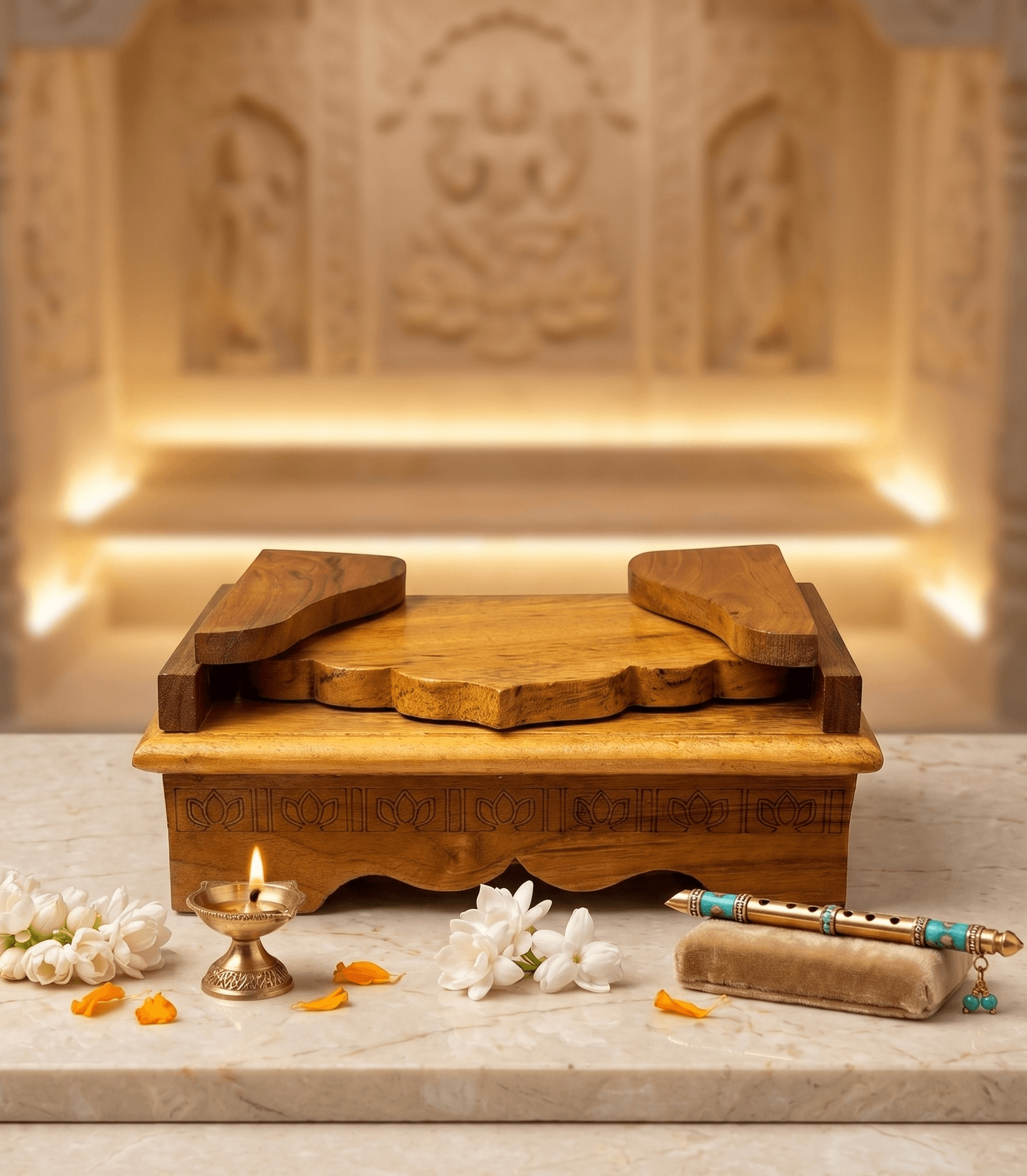 Handcrafted 2-in-1 Wooden Folding Singhasan Cum Bed for Laddu Gopal — image 2