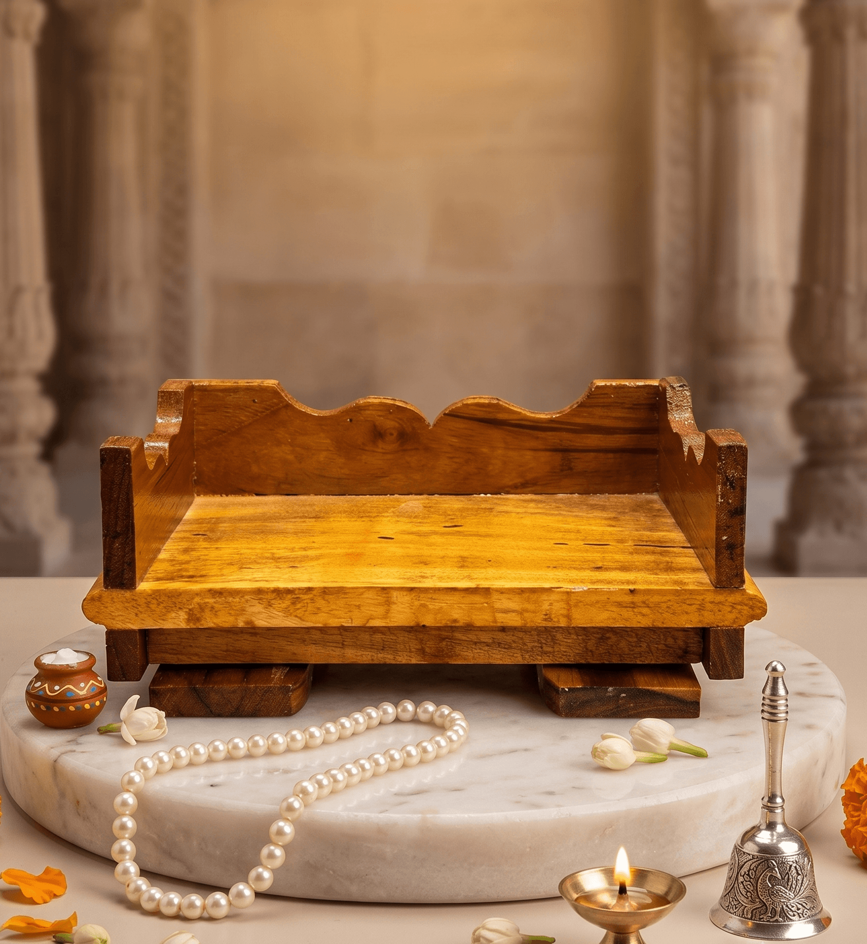 Handcrafted 2-in-1 Wooden Folding Singhasan Cum Bed for Laddu Gopal — image 3