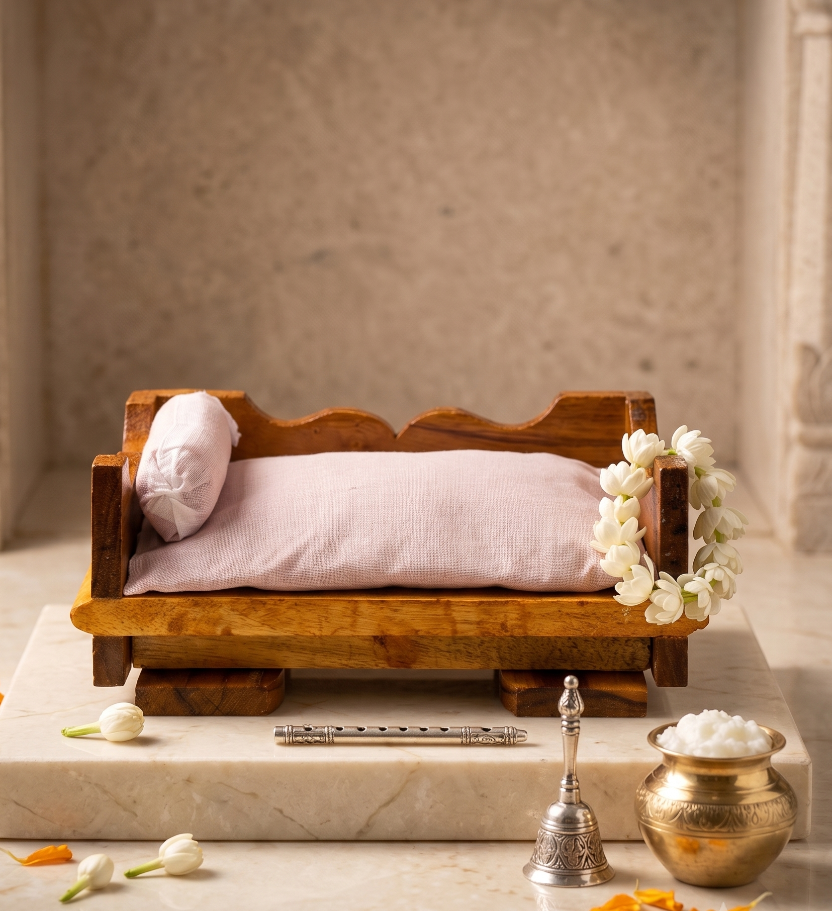 Handcrafted 2-in-1 Wooden Folding Singhasan Cum Bed for Laddu Gopal — image 4