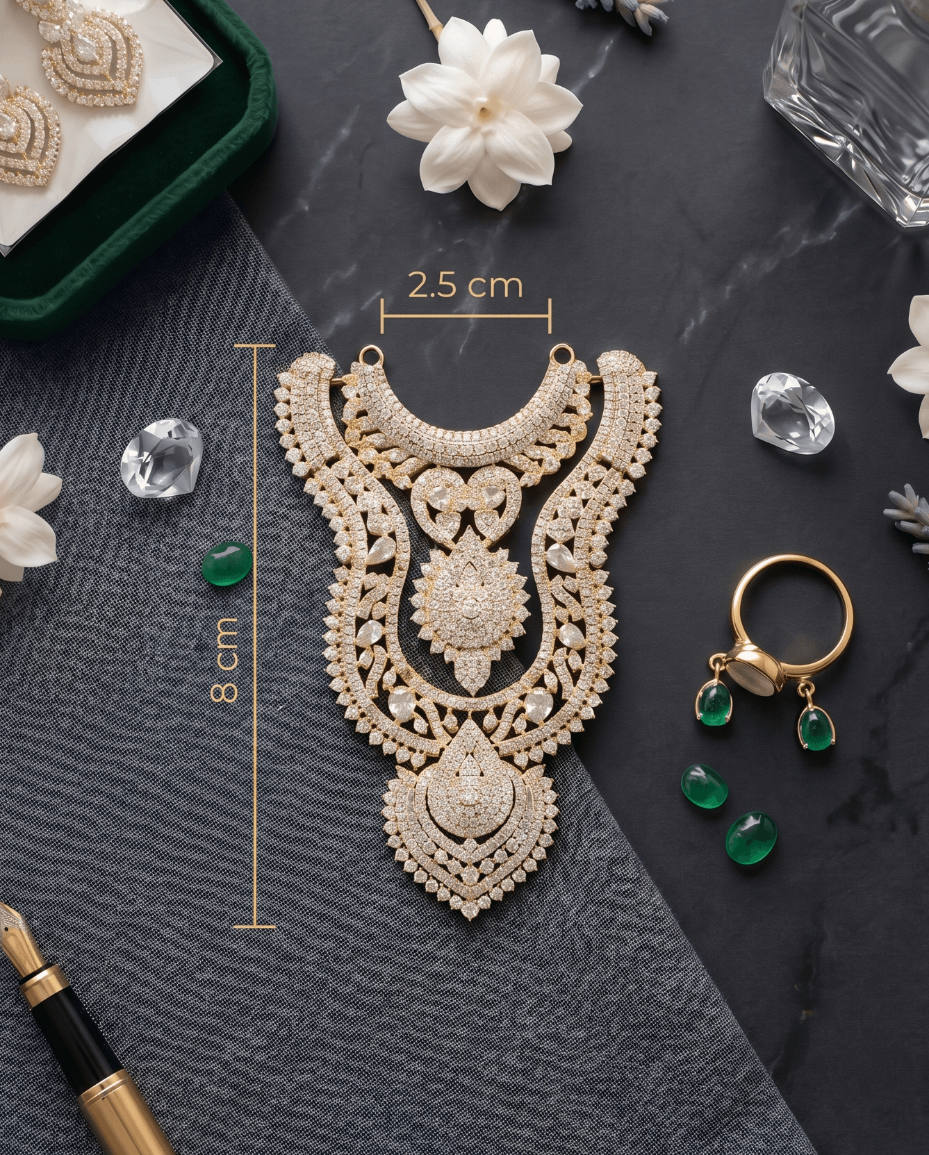 Handcrafted Mayura Padam AD Deity Hasli with Scalloped Heart Medallion — image 2