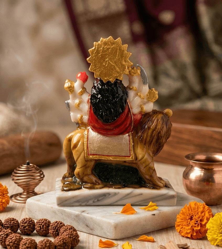 White Marble Dust Maa Durga Idol with Golden Crown — image 2