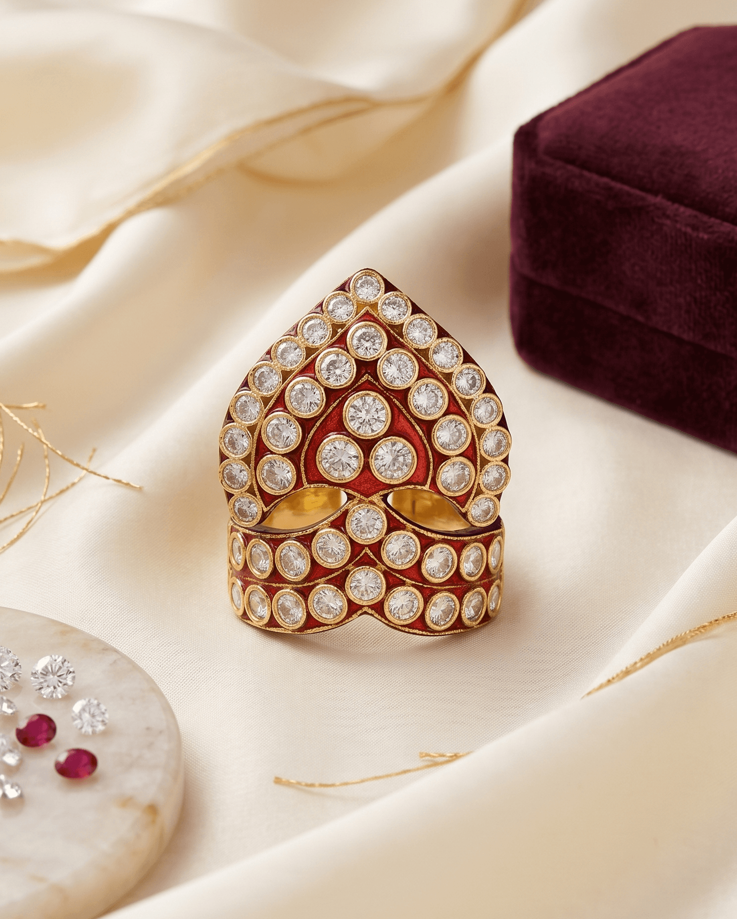 Handcrafted Gold-Plated Red Meenakari & AD Stone Deity Mukut Crown for God Idols - 3.5 cm — image 1