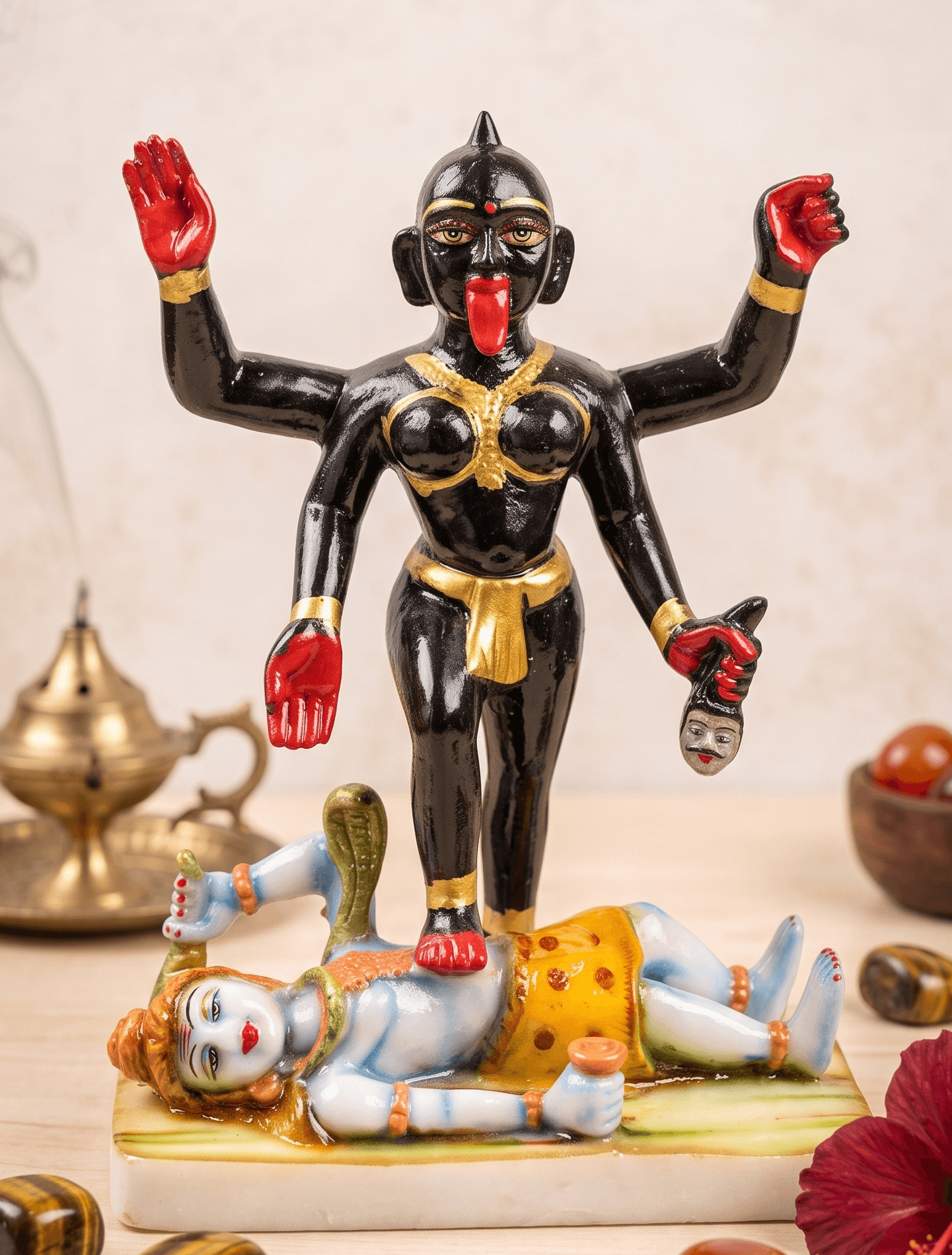 The Sacred Maa Kali Idol with Hand-Finished Gold Detailing ISKCON Style — image 1