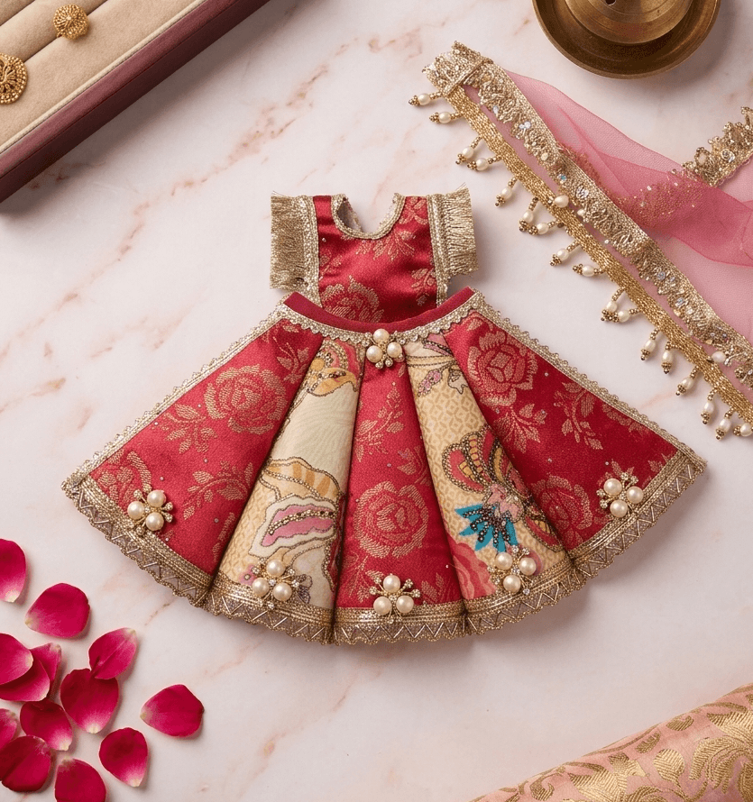 Handcrafted Rani Pink Brocade Mata Rani Poshak Set with Chunri — image 1