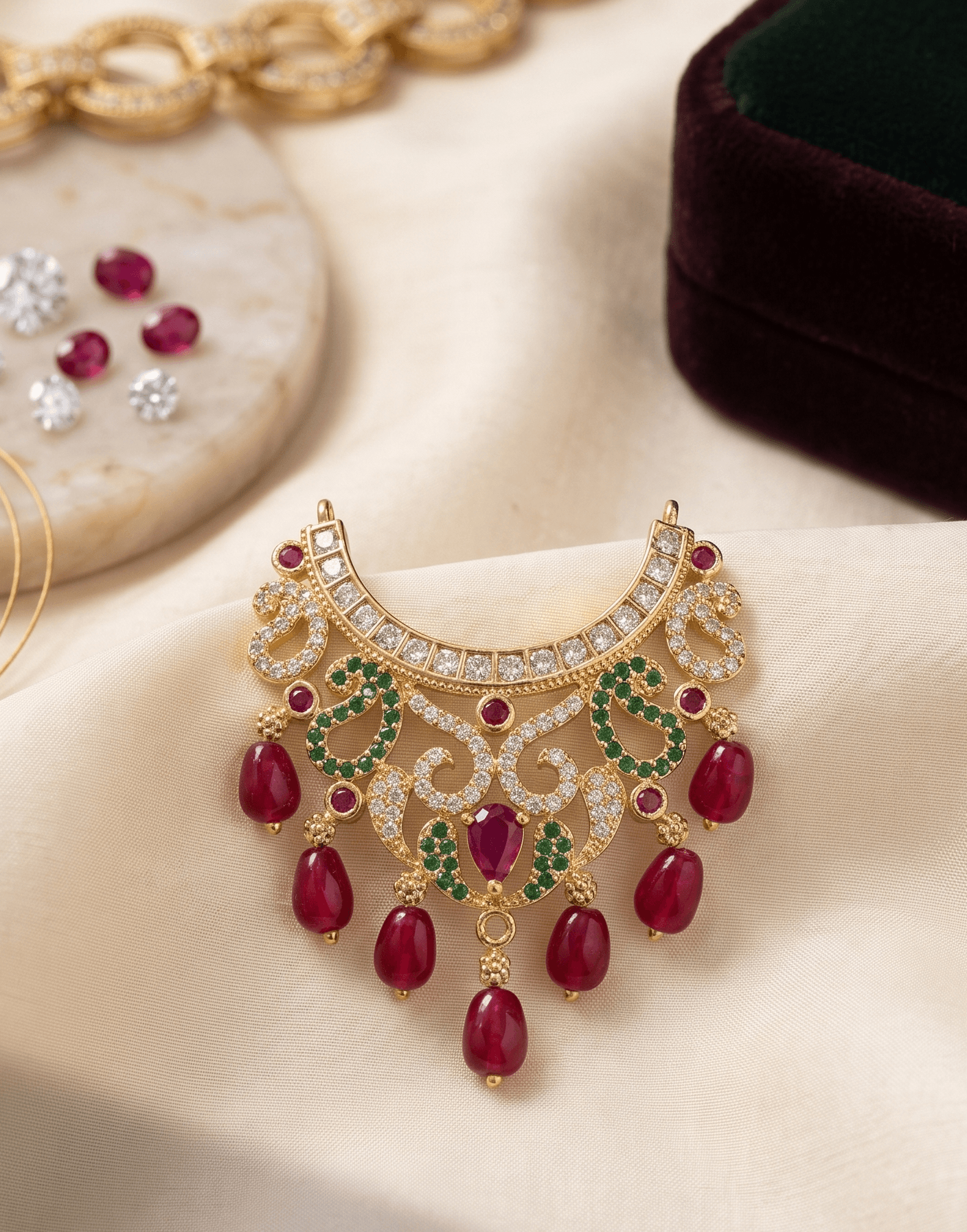 Floral AD & Ruby-Emerald Temple Hasli for Deity Idols — image 1