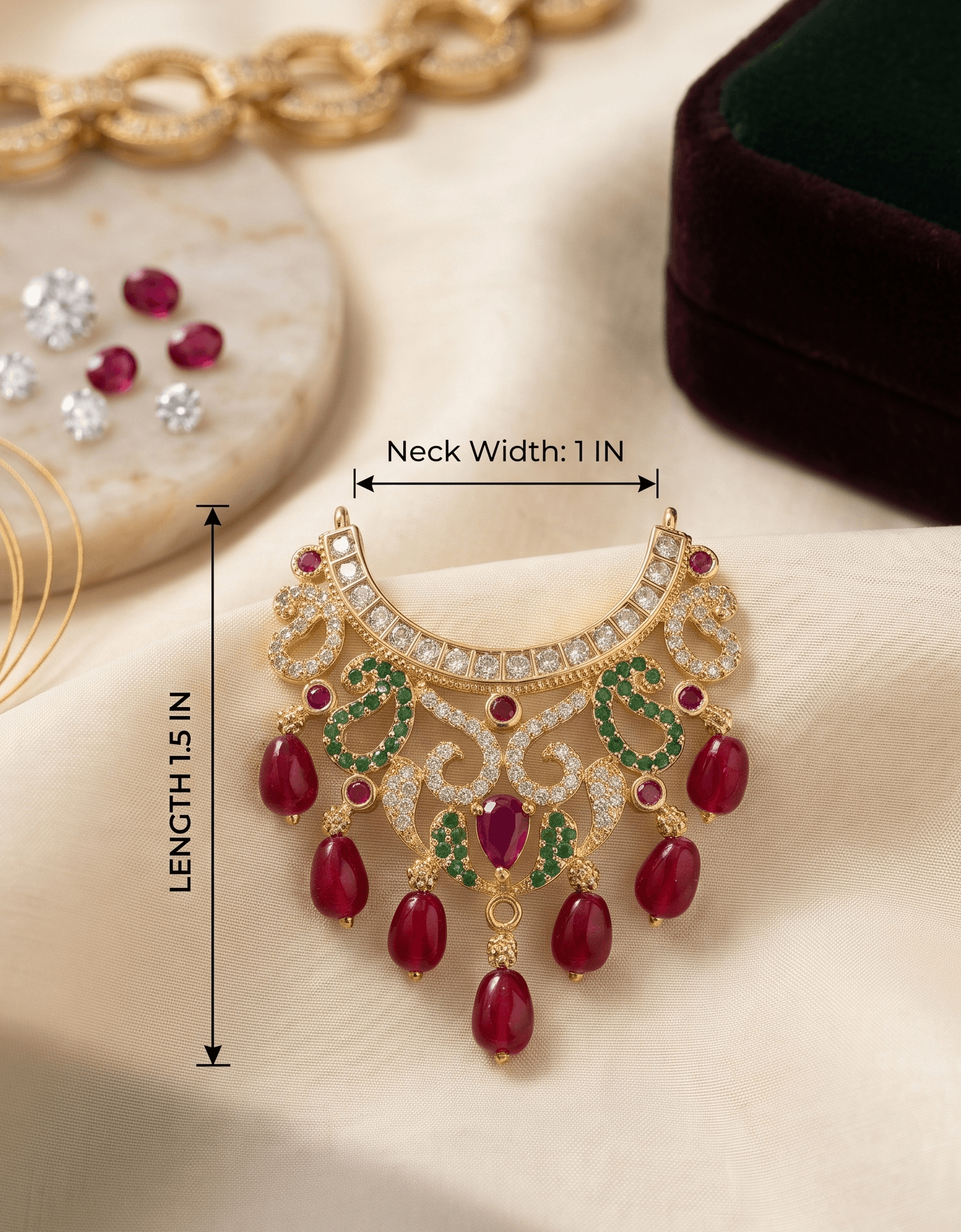 Floral AD & Ruby-Emerald Temple Hasli for Deity Idols — image 2