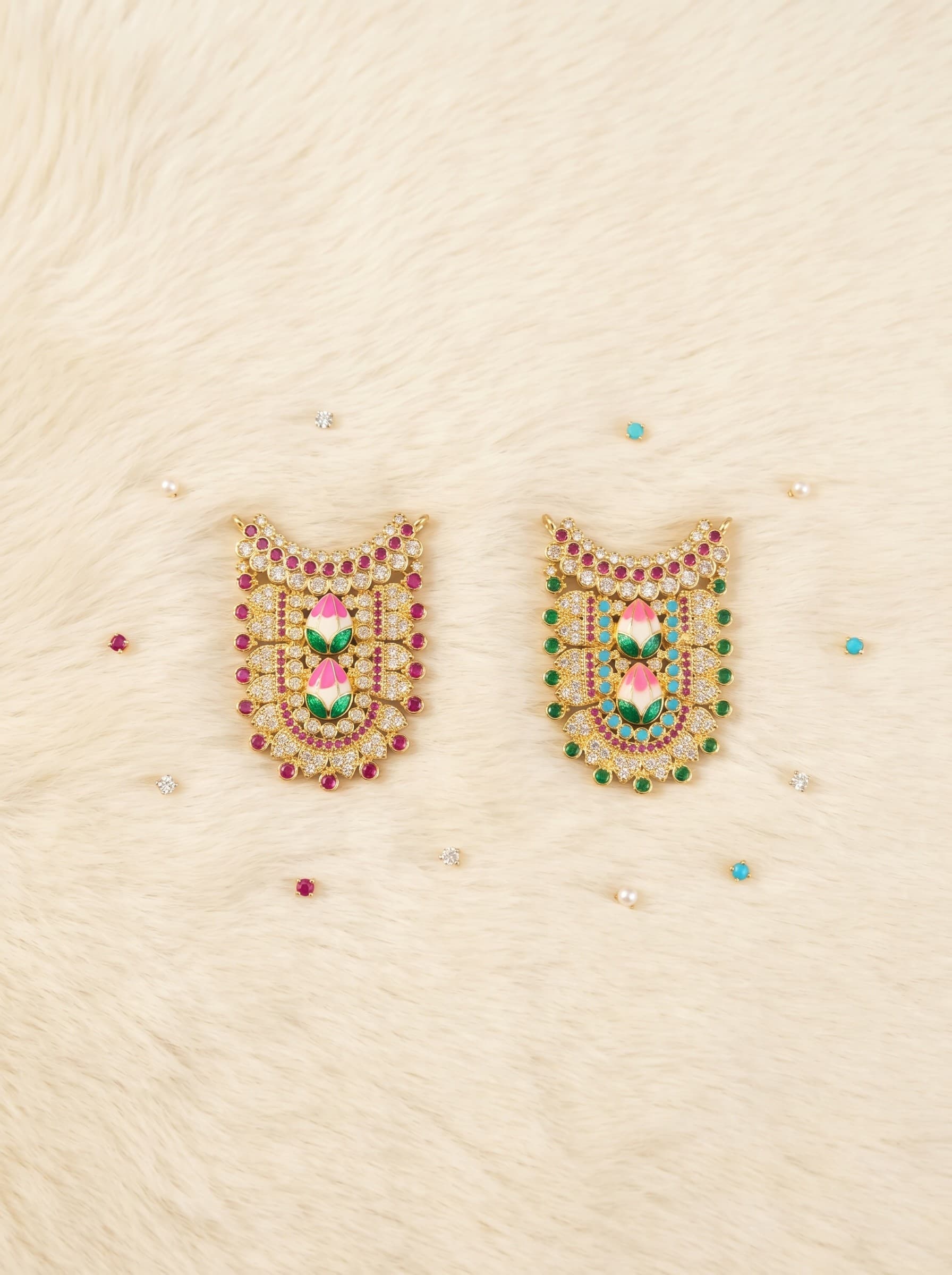 Divine Lotus Meenakari Shield American Diamond Necklace — image 2