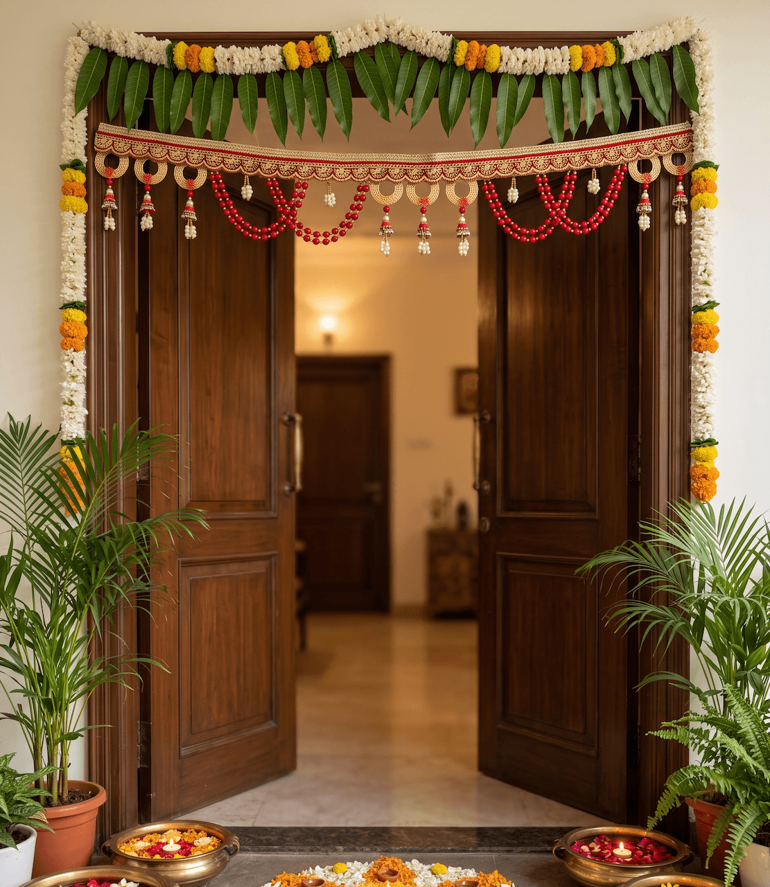 Handcrafted Red Bead Garland & Golden Toran / Bandhanwar — image 2
