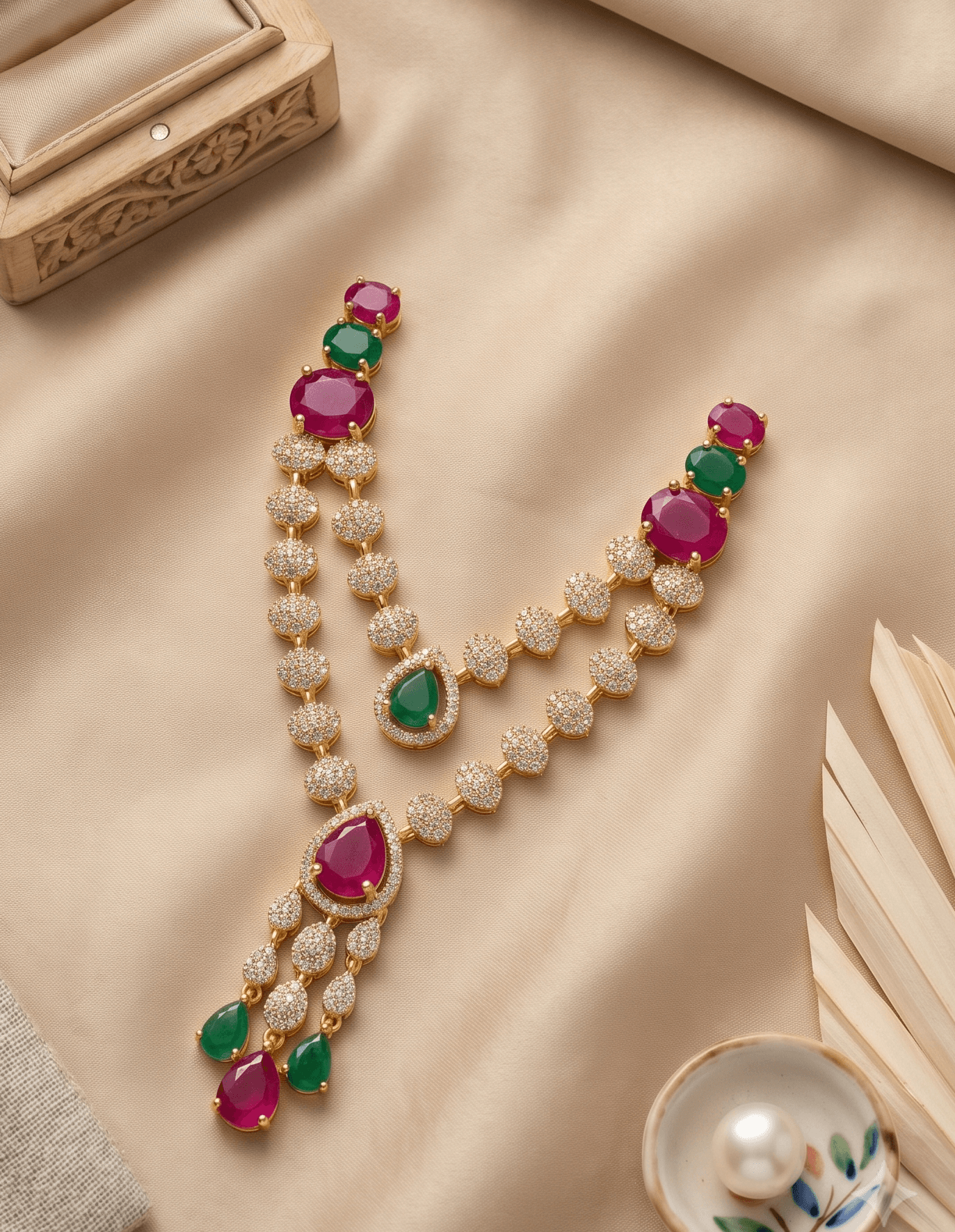 Handcrafted Gold-Plated Double-Layer AD Deity Haar Necklace for God Idols - Multi — image 1