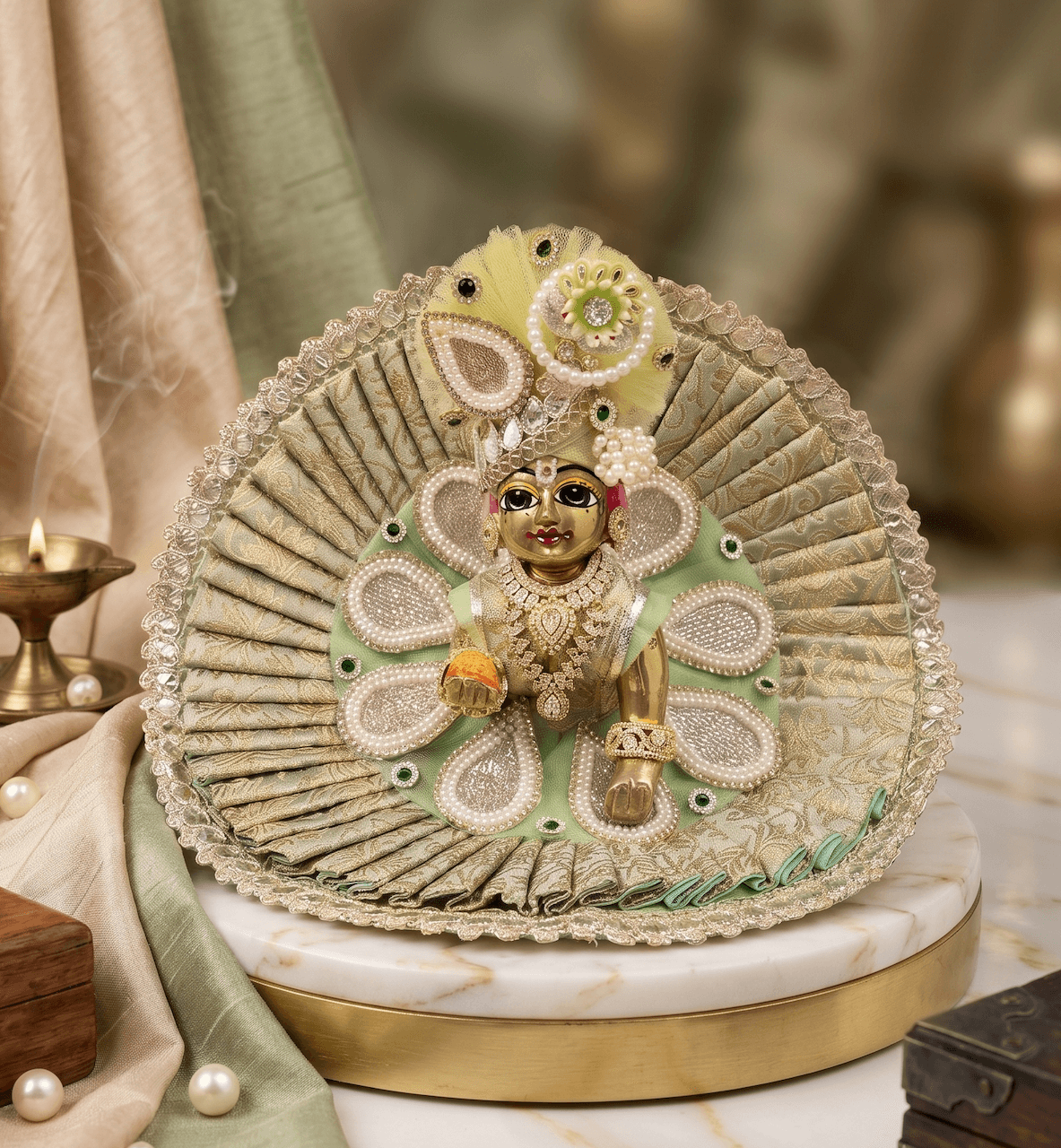 Imperial Pistachio Brocade & Pearl Poshak Set — image 1