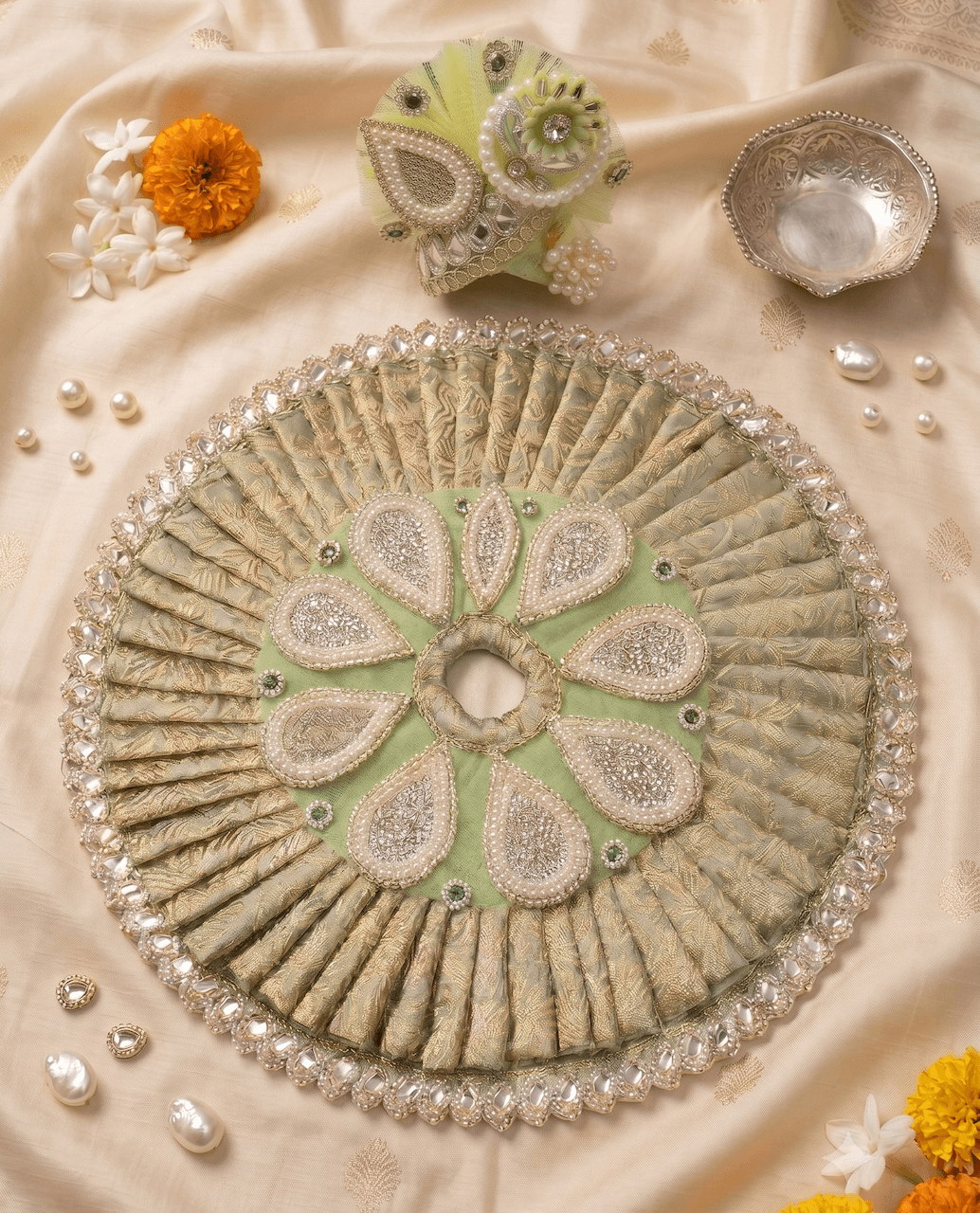 Imperial Pistachio Brocade & Pearl Poshak Set — image 2