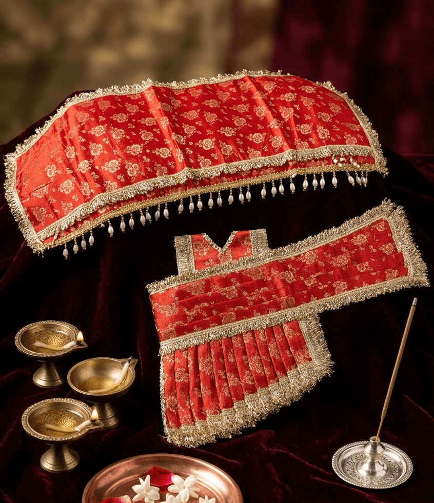 The Sacred Brocade Handcrafted Drape Saree Set for Maa Durga - 9 Inch / Red — image 2