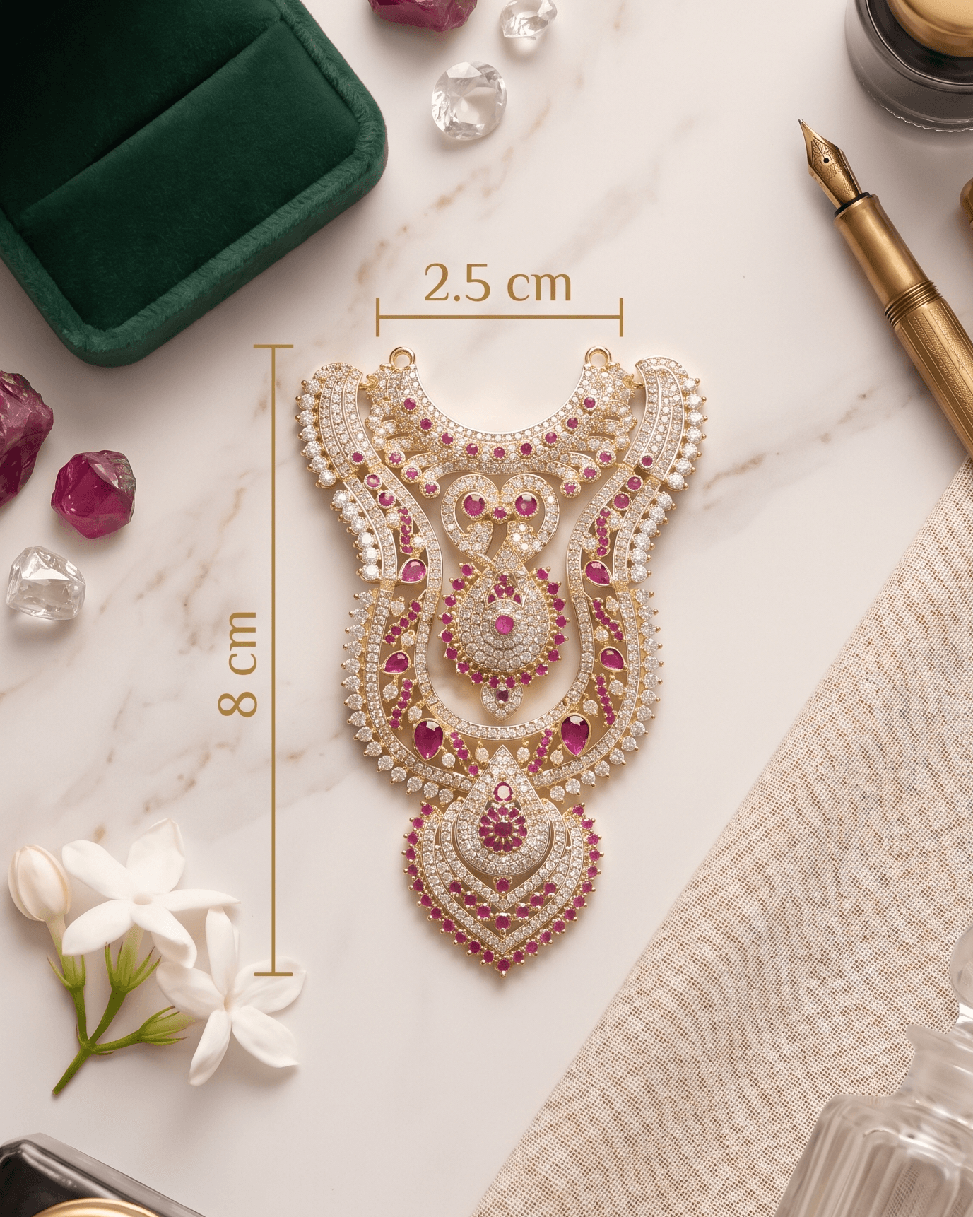 Handcrafted Mayura Padam AD Deity Hasli with Scalloped Heart Medallion - Ruby — image 2