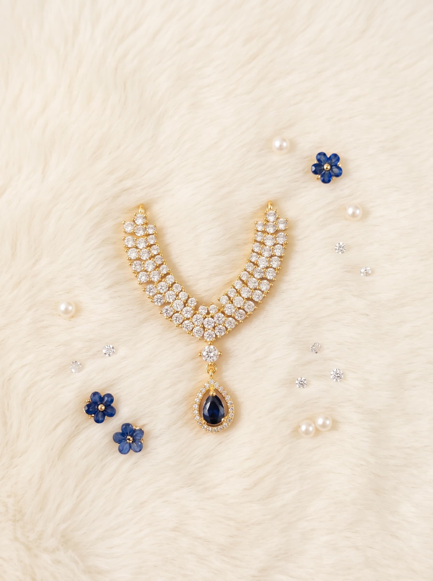 Imperial AD V-Neck Haar with Royal Teardrop Pendant - 2 in / Sapphire Blue — image 1