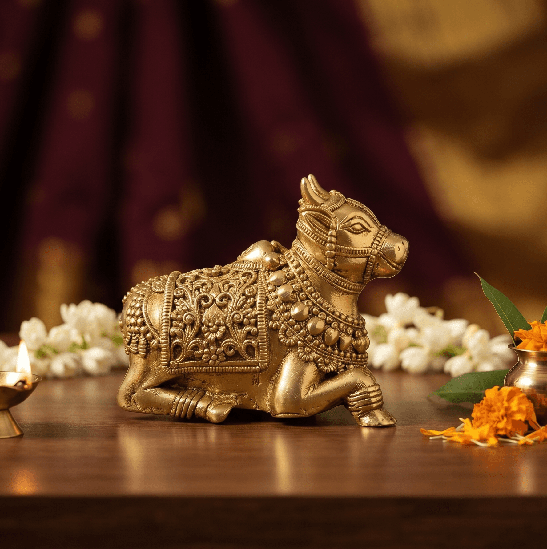2 Inch Superfine Ornate Nandi Brass Idol