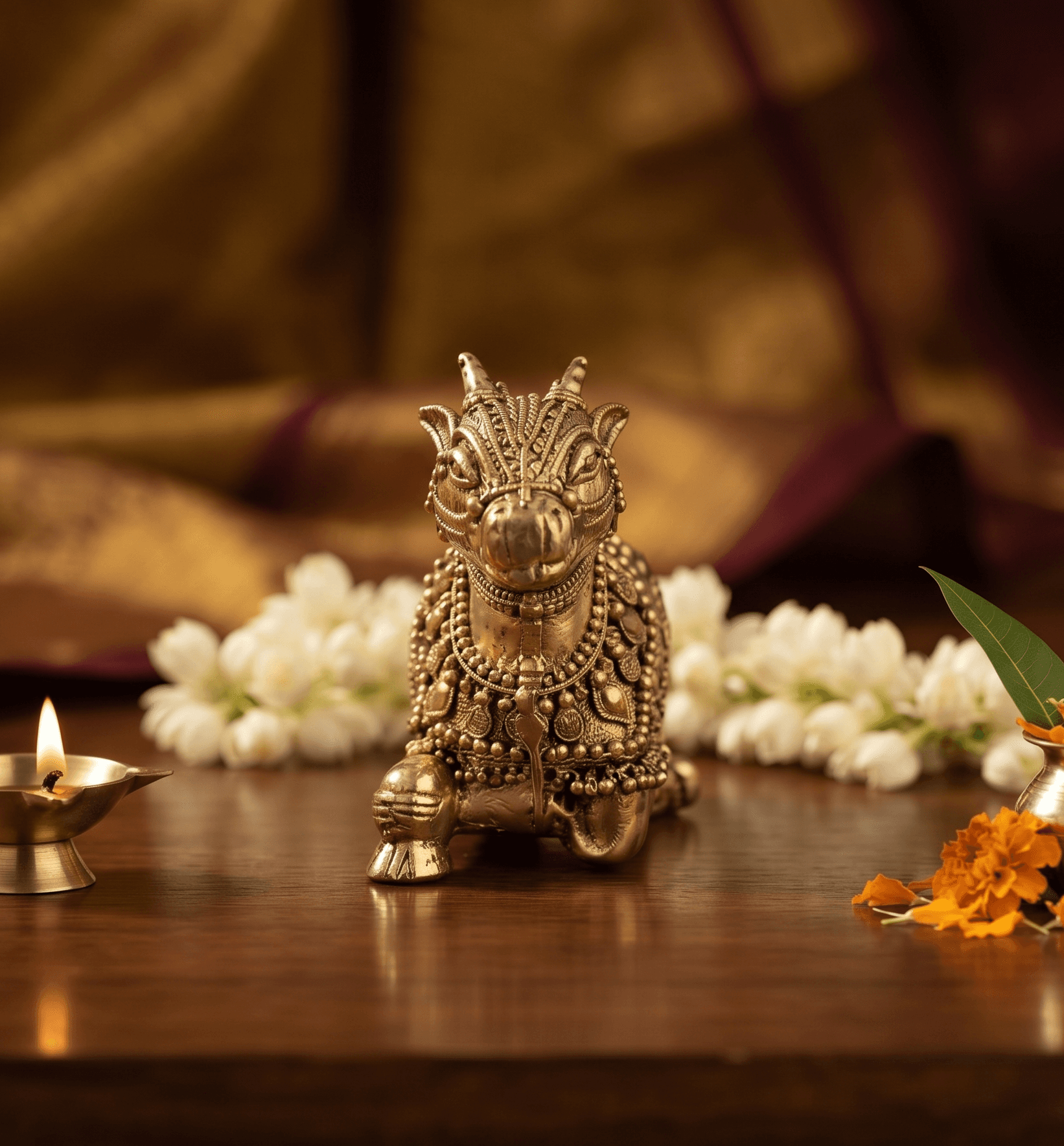 2 Inch Superfine Ornate Nandi Brass Idol — image 2